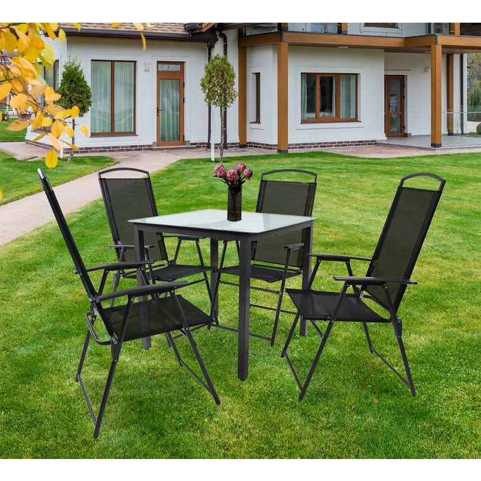 VCM Garten-Essgruppe 5-tlg Sitzgruppe Gartenmöbel Tisch Stühle Set 80M (5-tlg)