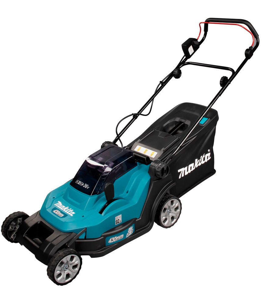 Makita Akkurasenmäher DLM432PT2, 43 cm Schnittbreite, mit 2 Akkus 18V/5 Ah LXT, und Doppel-Schnellladegerät