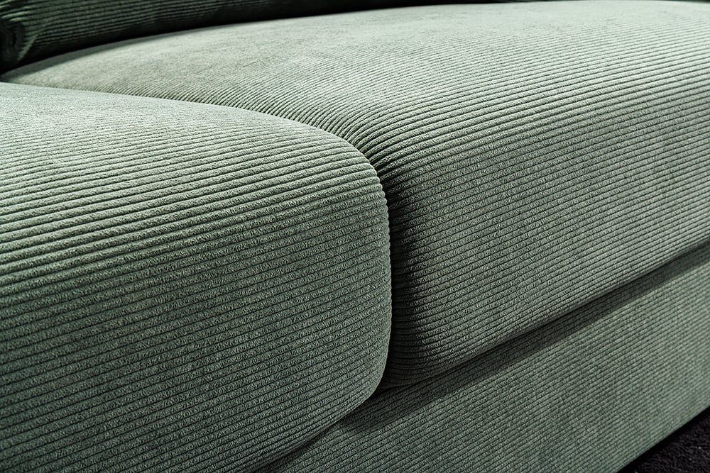 LebensWohnArt Sofa grün Federkernpolsterung Cord NICE Lounge-Sofa 220cm