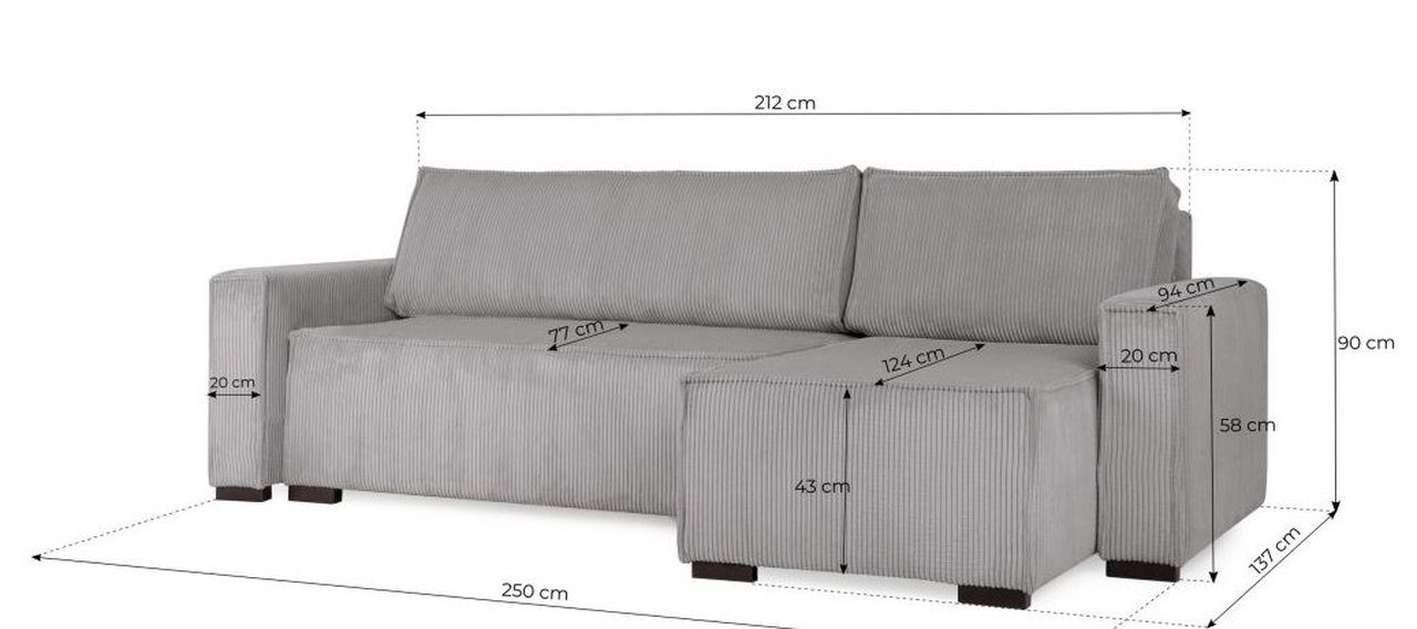 Siblo Ecksofa Modernes Ecksofa Anton mit Sofa ausklappbares Blau Schlaffunktion Bettzeugbehälter - 