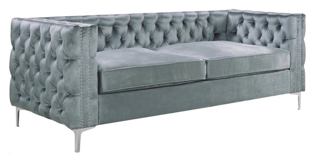 JVmoebel Chesterfield-Sofa, stoff couch set graue polster couchen neu sofa luxus samt knöpfe chesterfield