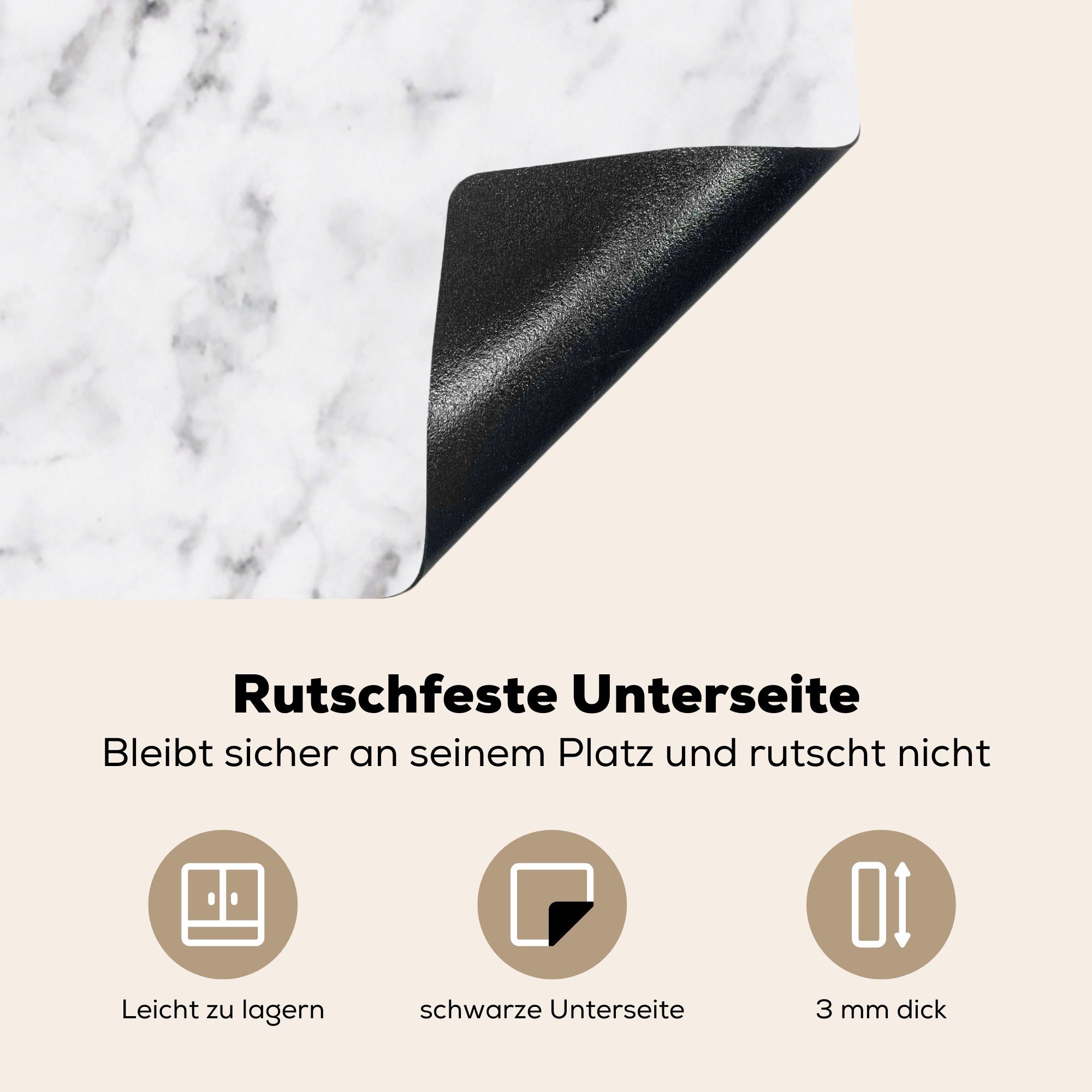 MuchoWow Herdblende-/Abdeckplatte Marmor - - cm, Weiß Küchen Vinyl, - Luxus Dekoration Grau - tlg), Induktionskochfeld Induktionsherd, 58x51 für Marmoroptik, (1