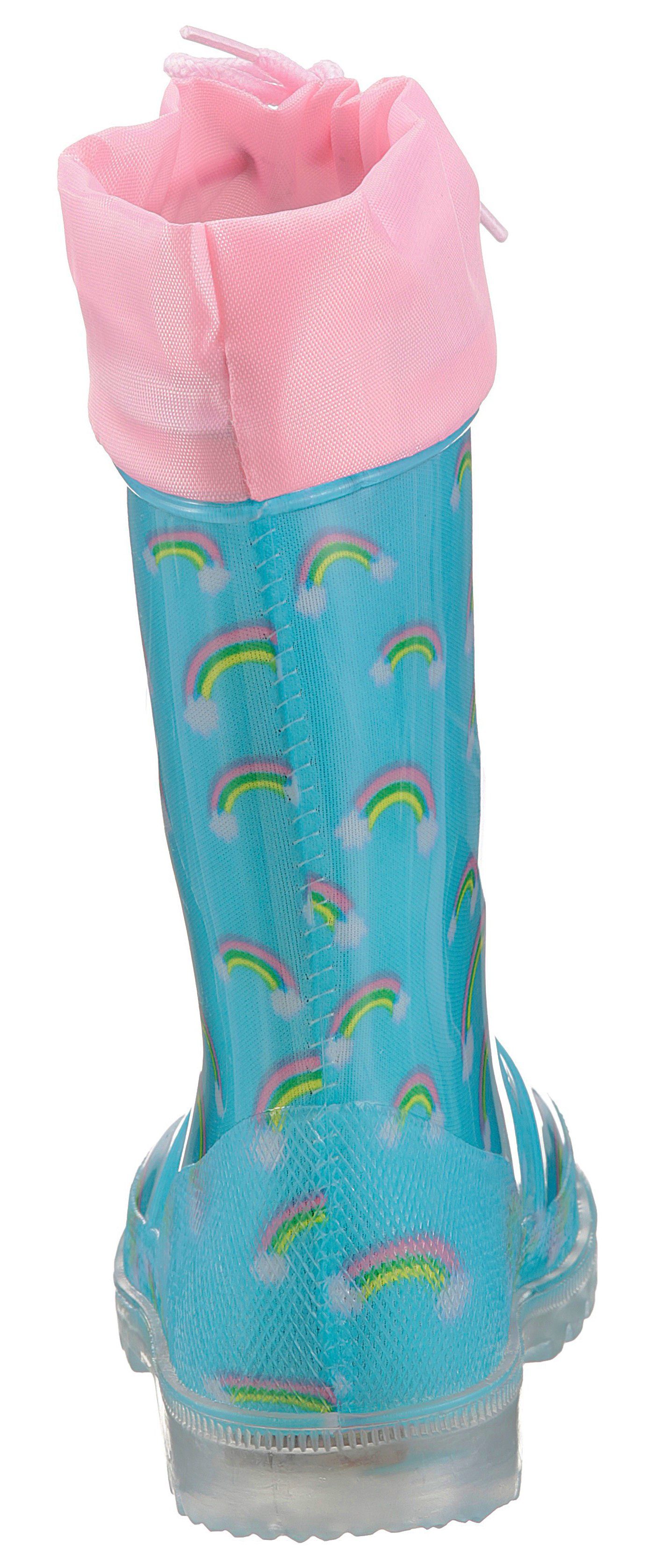 Blinkschuh Lico Blinky mit Power hellblau-regenbogenfarben Blinkfunktion Gummistiefel