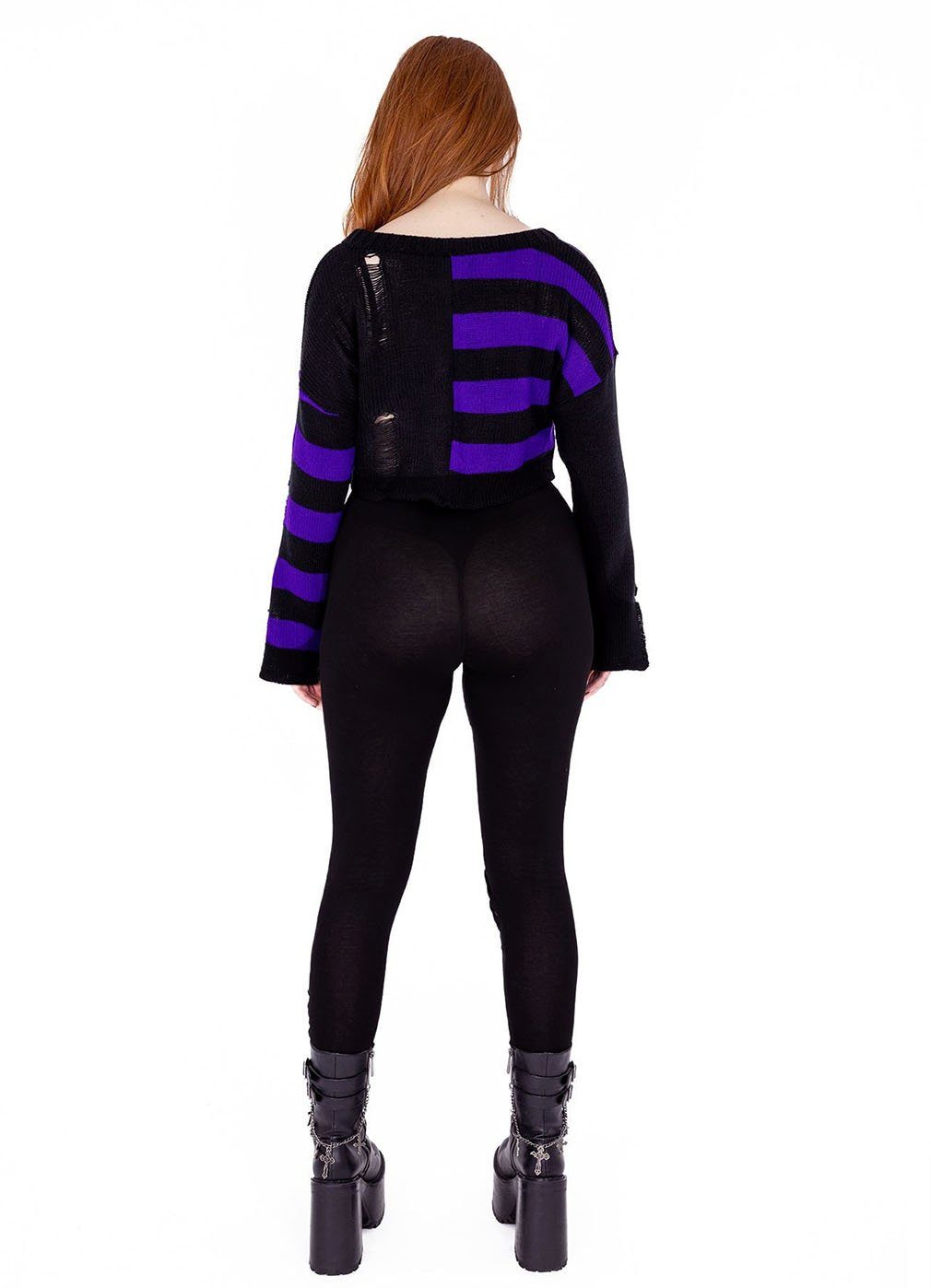 Vixxsin Strickpullover Violetta Lila Strick Pulli Emo Punk Nu Goth Gestreift
