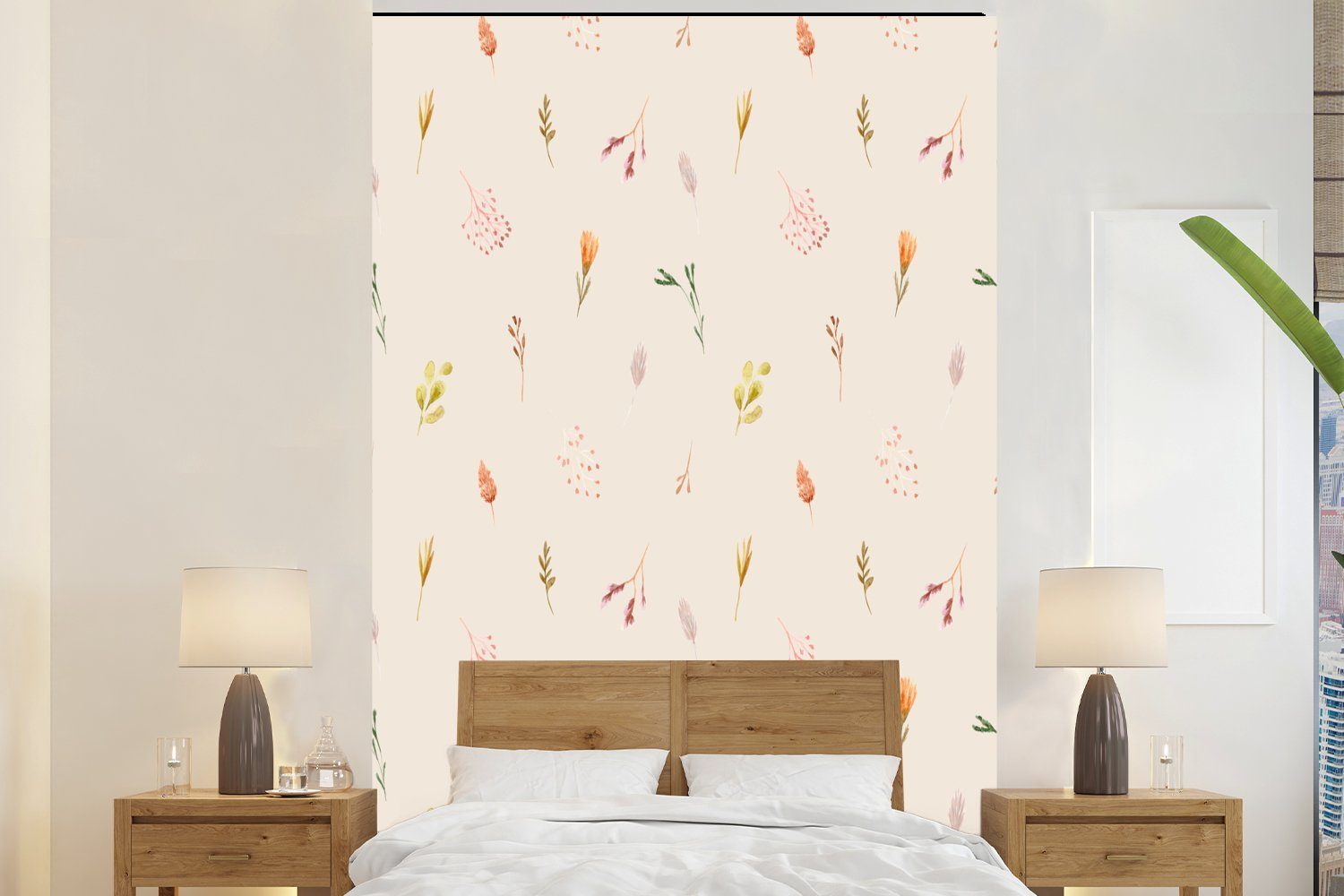MuchoWow Fototapete Blumen - Montagefertig Wohnzimmer, für Wandtapete bedruckt, Tapete (3 Matt, Vinyl Rosa, St), - Pastell