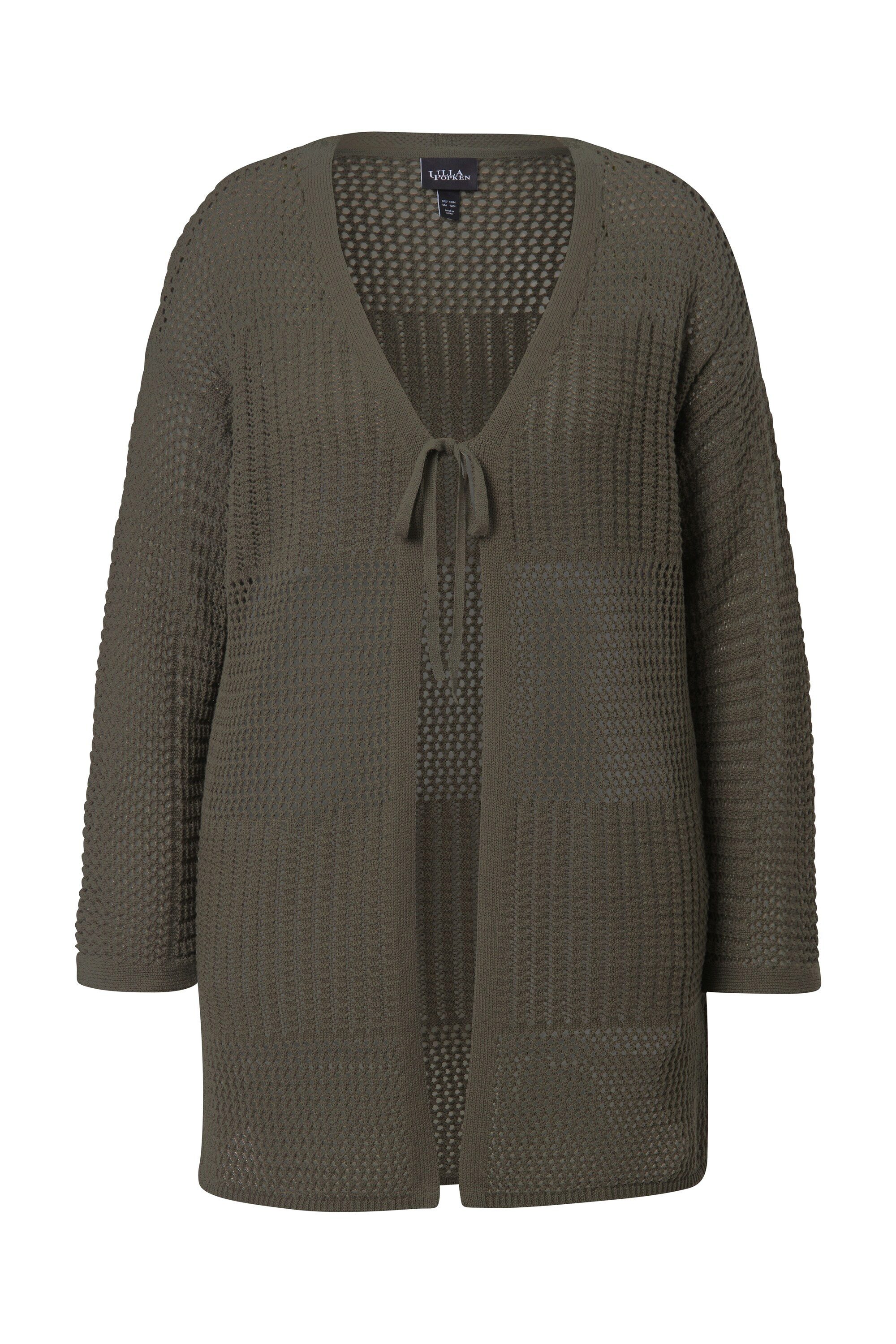 Ulla Popken Strickjacke Strickjacke Lochstrick Oversized V-Ausschnitt günstig online kaufen