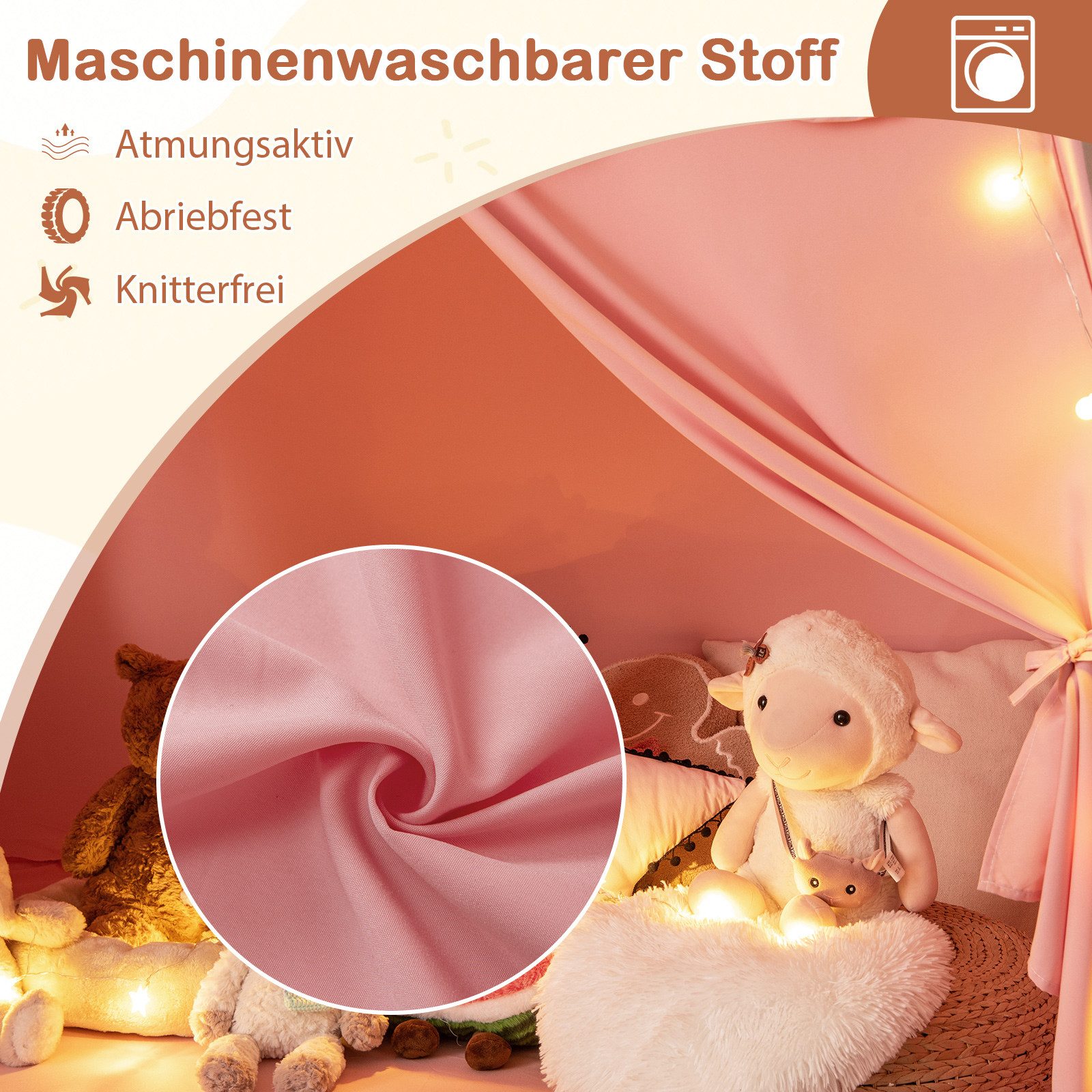 COSTWAY Spielzelt Kinder Spielhaus, mit Lichterketten, 157 x 98 x 148cm