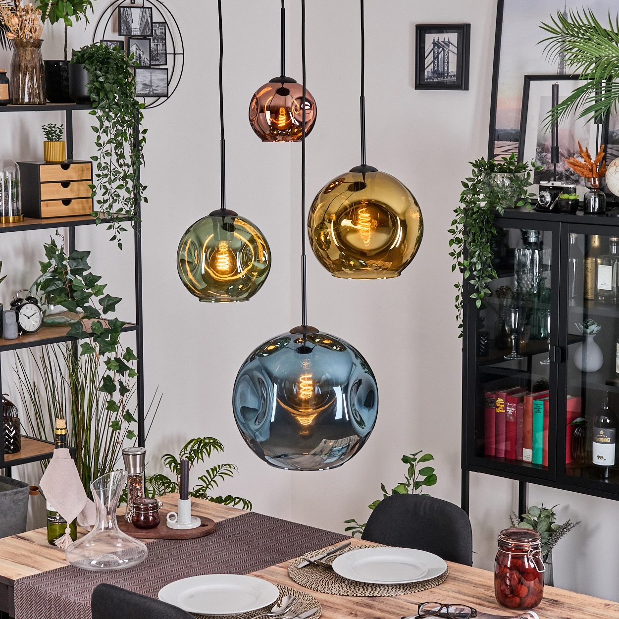 Hängeleuchte Hängelampe aus Metall/Glas in Schwarz/Blau/Grün/Gold/Kupfer