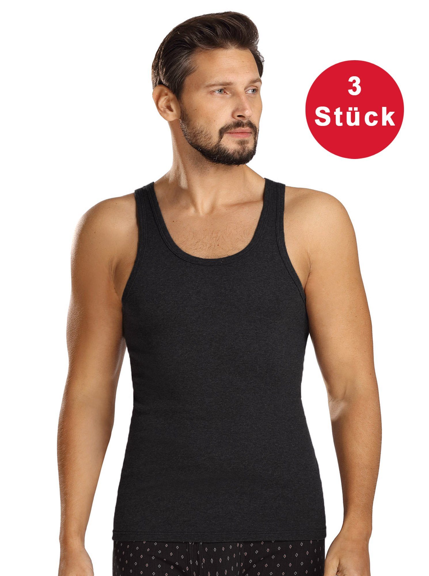 Pack Unterhemd Shirt 3-St) (Set, schwarz Feinripp Herren Unterhemd 3er ärmellos Achselhemd Tank Top Comte