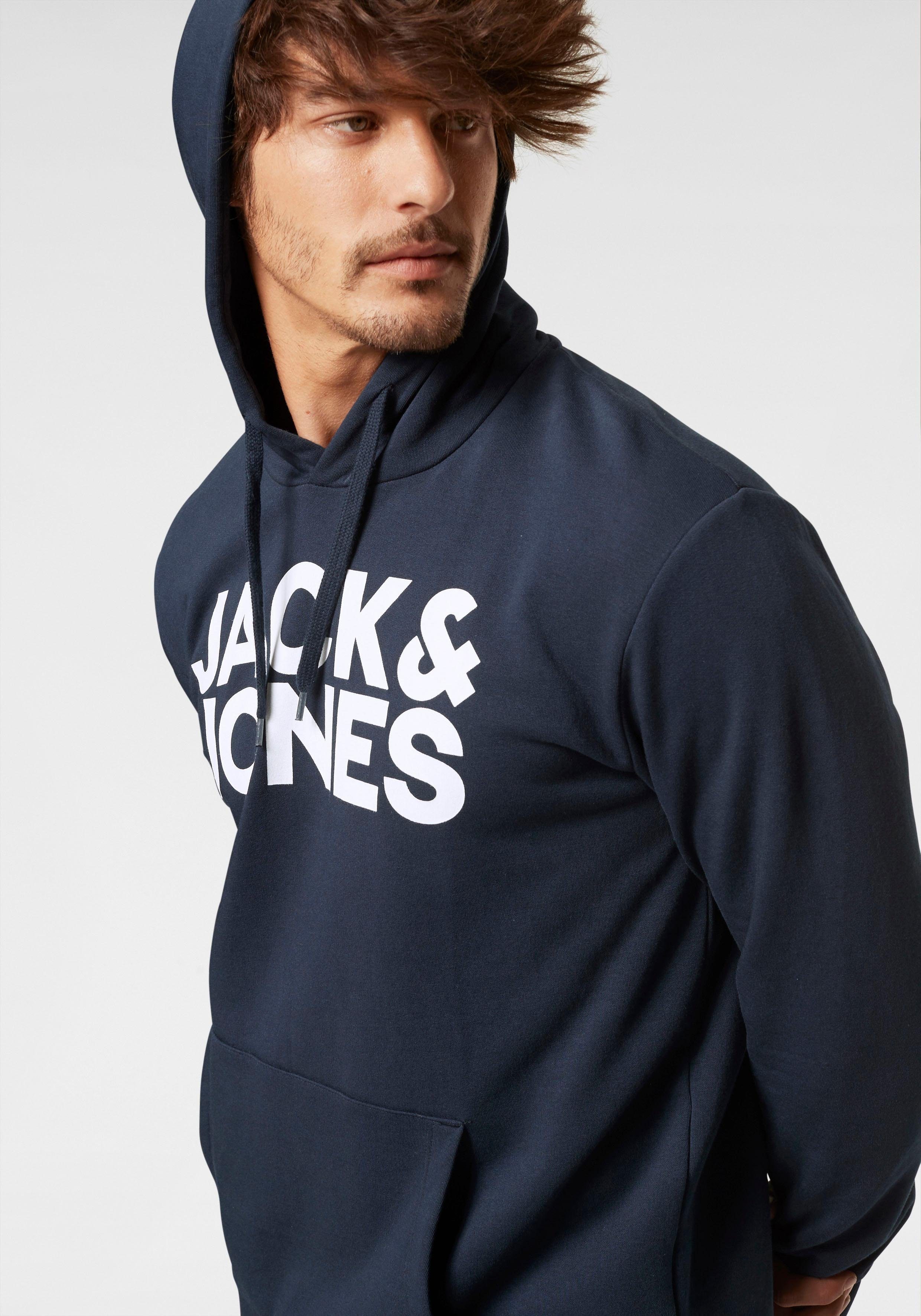 Jack & Jones Kapuzensweatshirt JJECORP Kapuze und Frontprint bedruckt, modisch, regular fit, Baumwollmischung, Rundhals