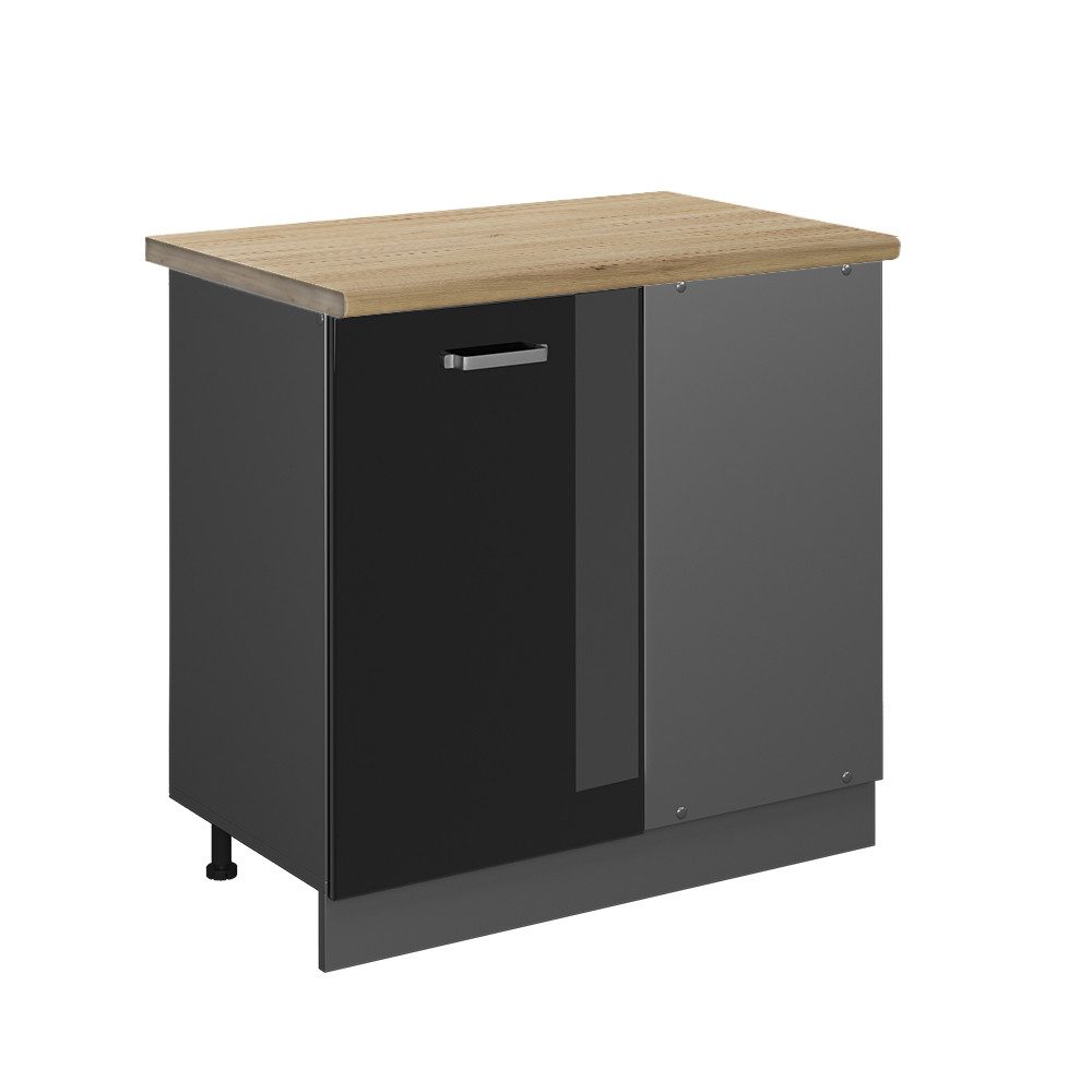 Vicco Eckunterschrank R-Line Schwarz Hochglanz/Anthrazit 86 cm AP Anthrazit günstig online kaufen