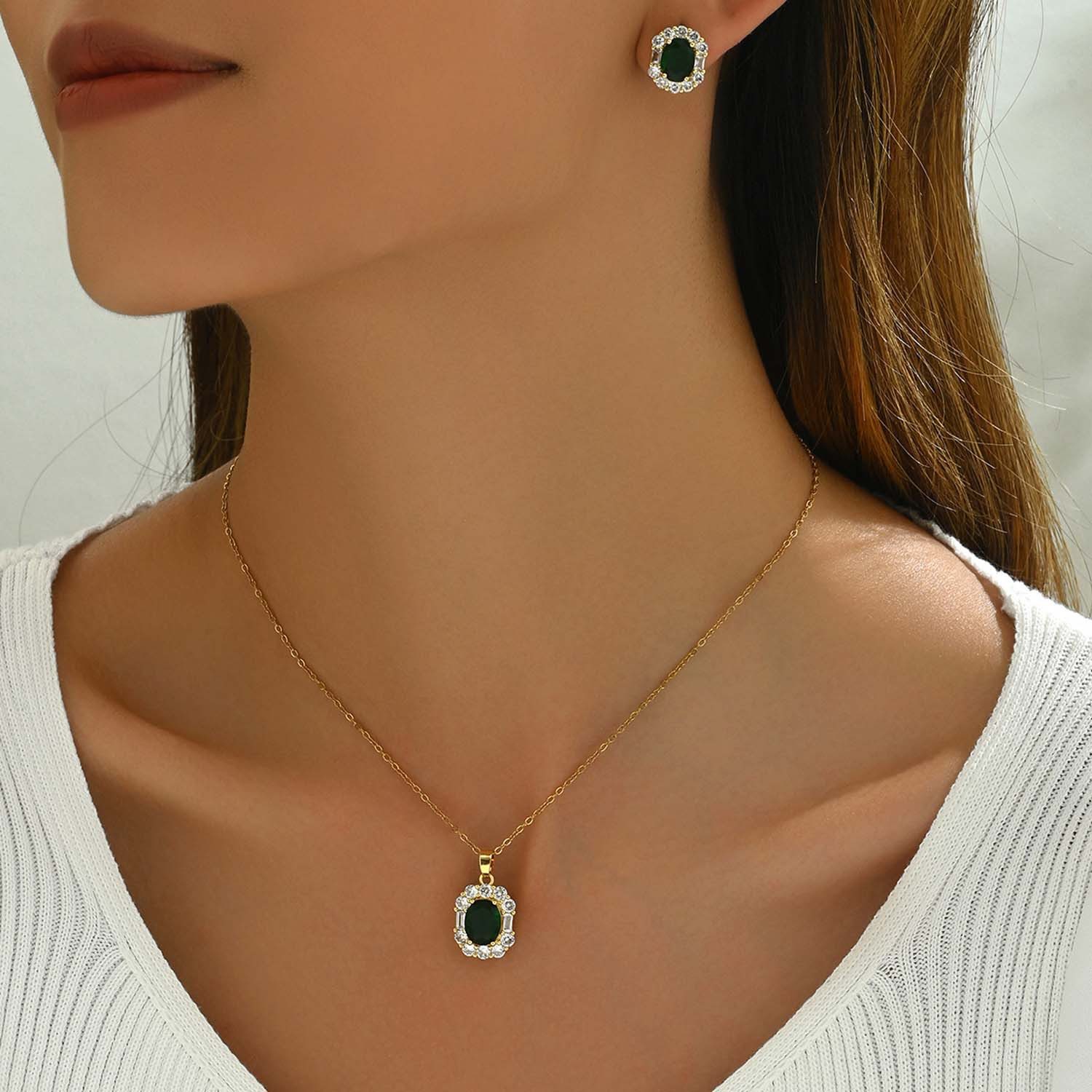 trends for living Schmuckset Schmuckset Halskette und Ohrringen mit grünem günstig online kaufen