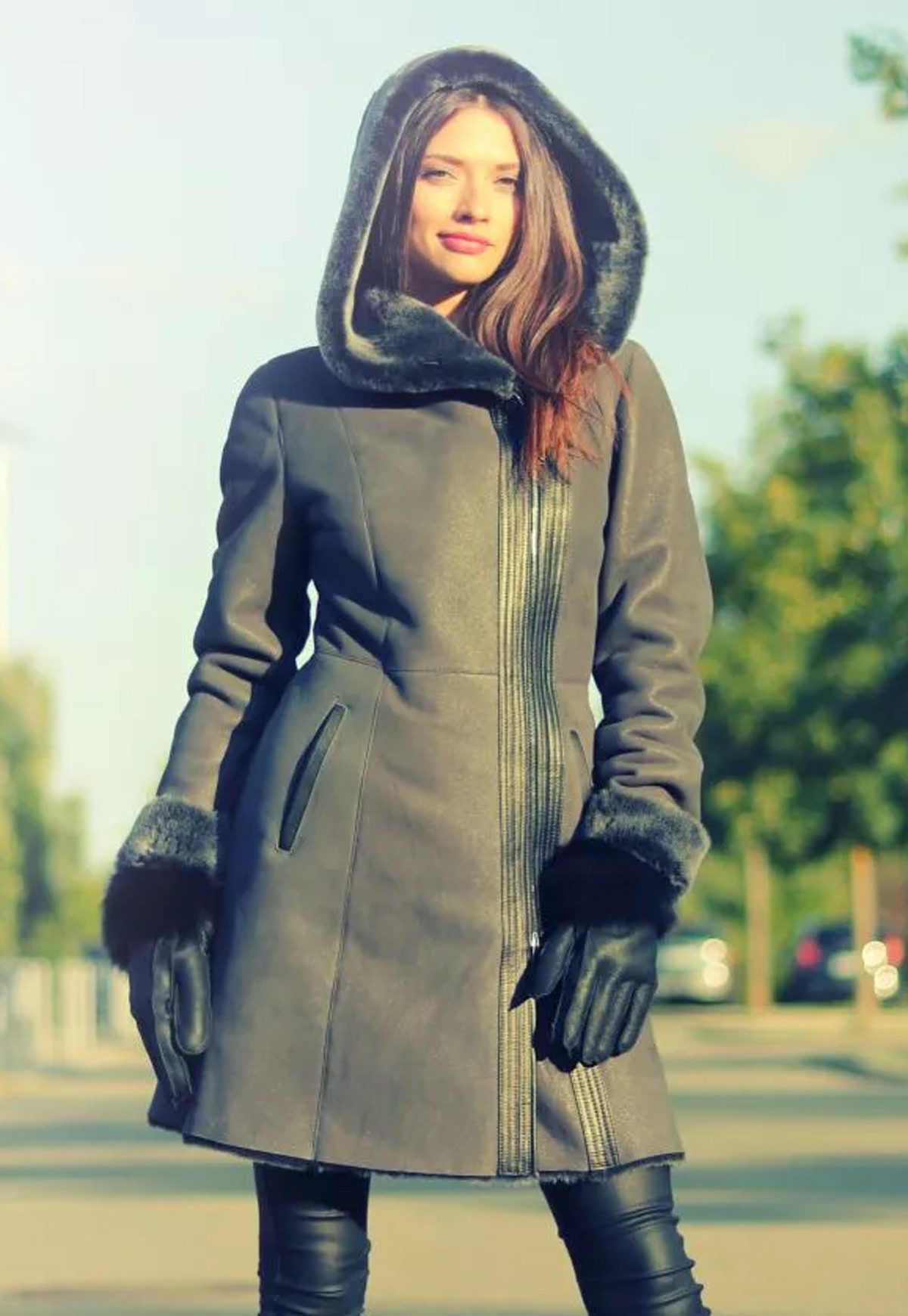 Hollert Winterjacke Lammfell Wintermantel Kate Dunkelgrau günstig online kaufen