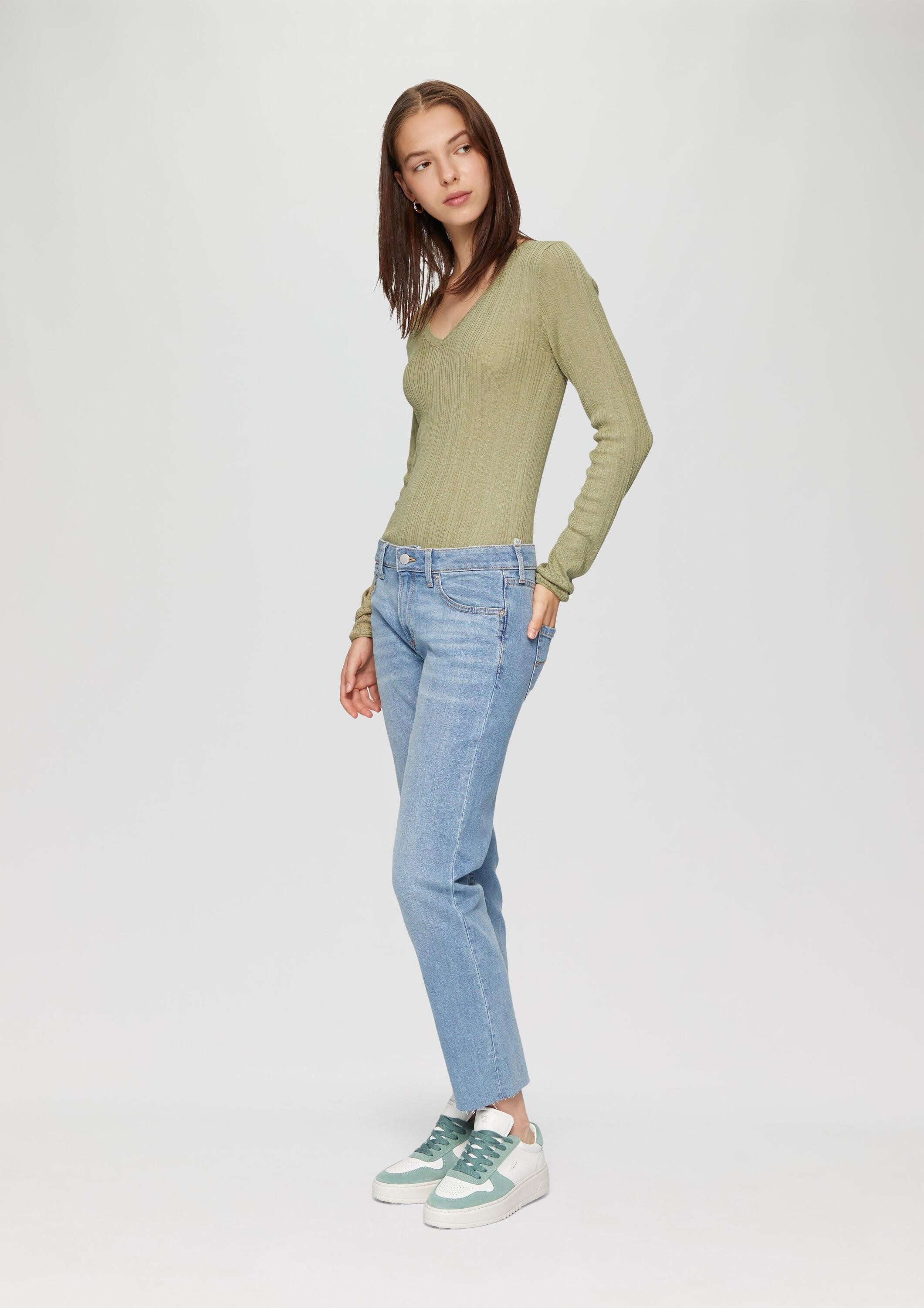 QS Longpullover Strickpullover Gerippter Feinstrickpullover aus Viskosemix