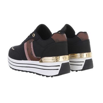Ital-Design Damen Low-Top Freizeit Sneaker (86188007) Keilabsatz/Wedge Sneakers Low in Schwarz