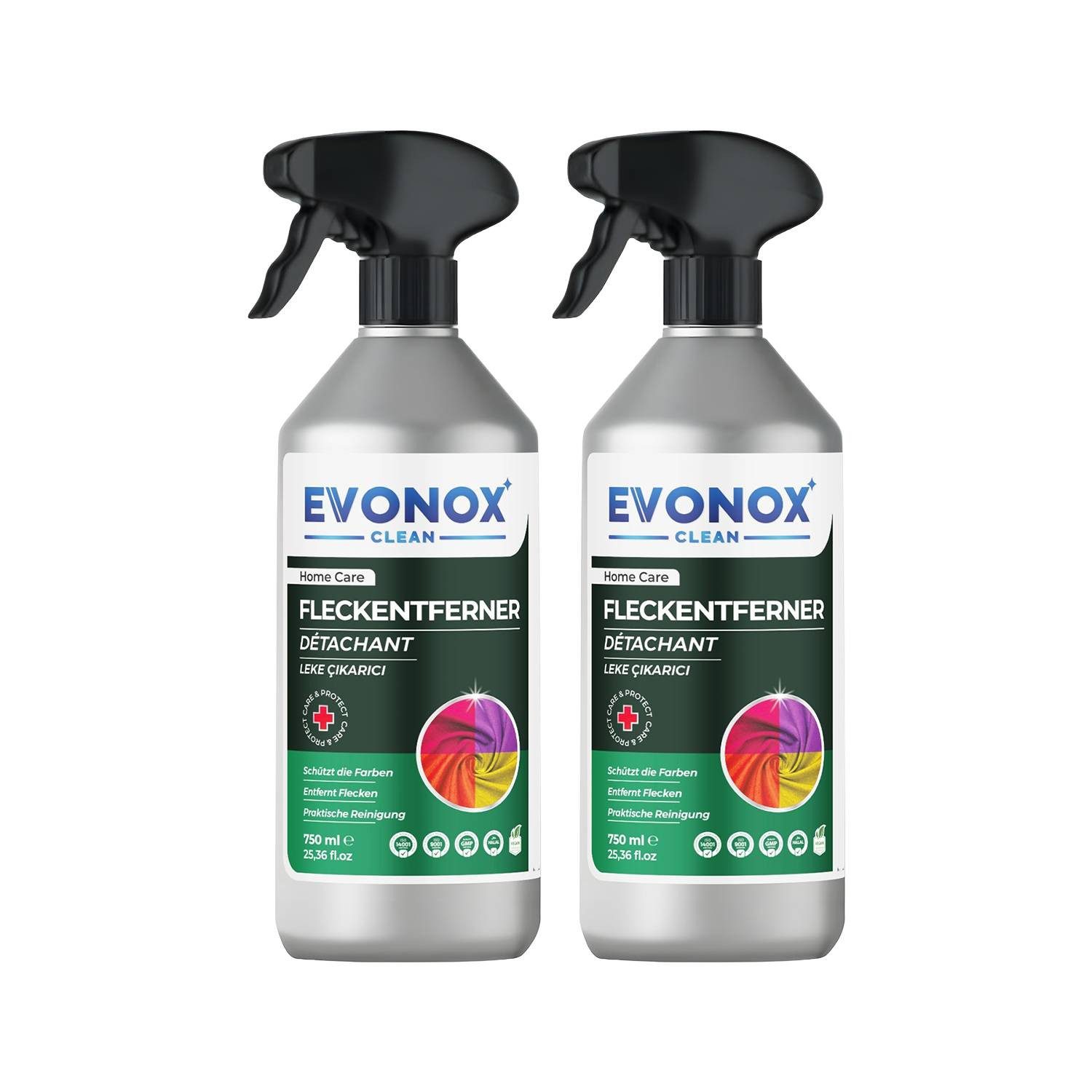 EVONOX Ultra Fleckenentferner 750 ml – Kraftvolle Reinigung, Set 1–3 Fleckentferner (2-St. Praktische Reinigung für Teppiche, Polster, Kleidung, Küche & Bad)