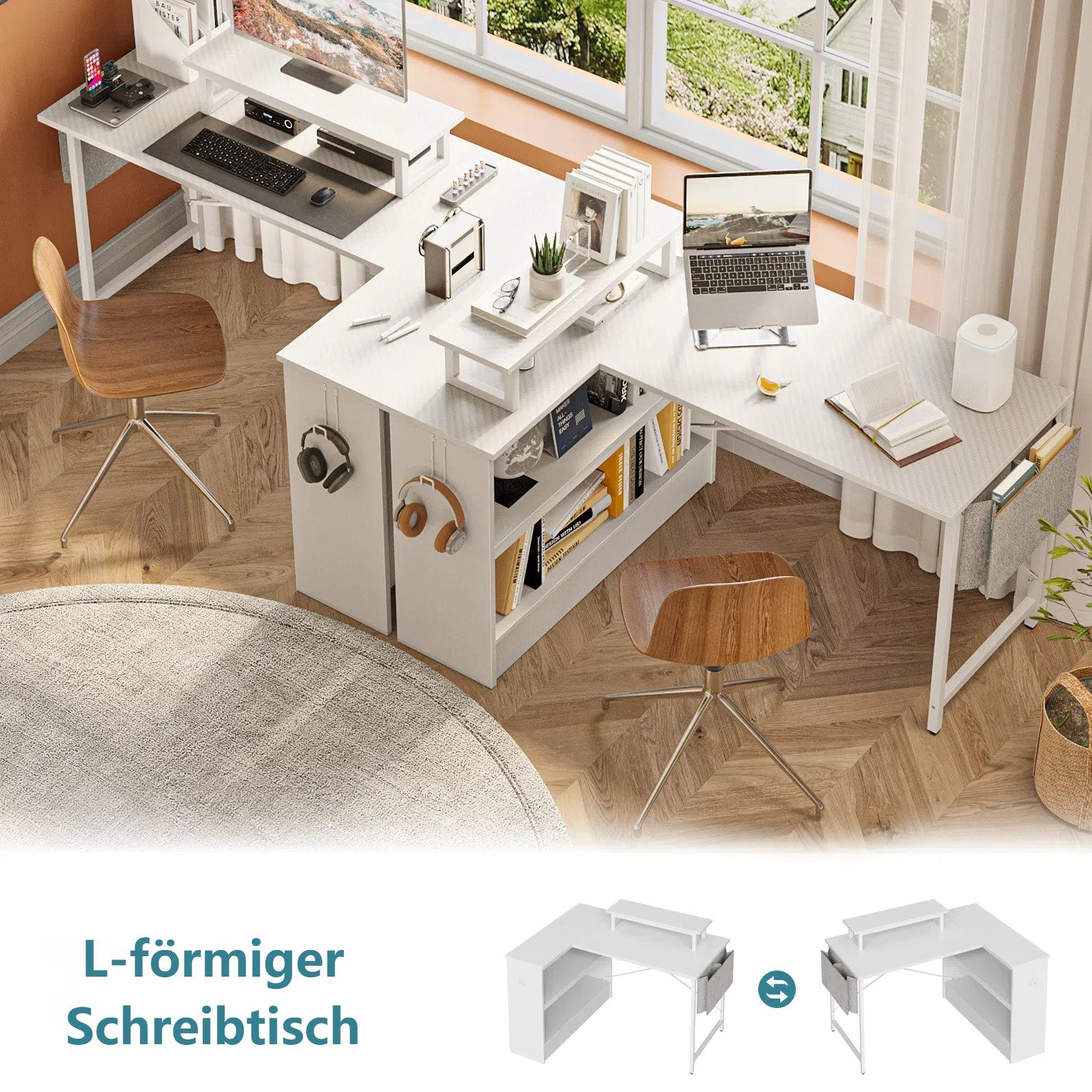 Bestier Computertisch Schreibtisch mit RGB-Beleuchtung und Halterungen (107 günstig online kaufen