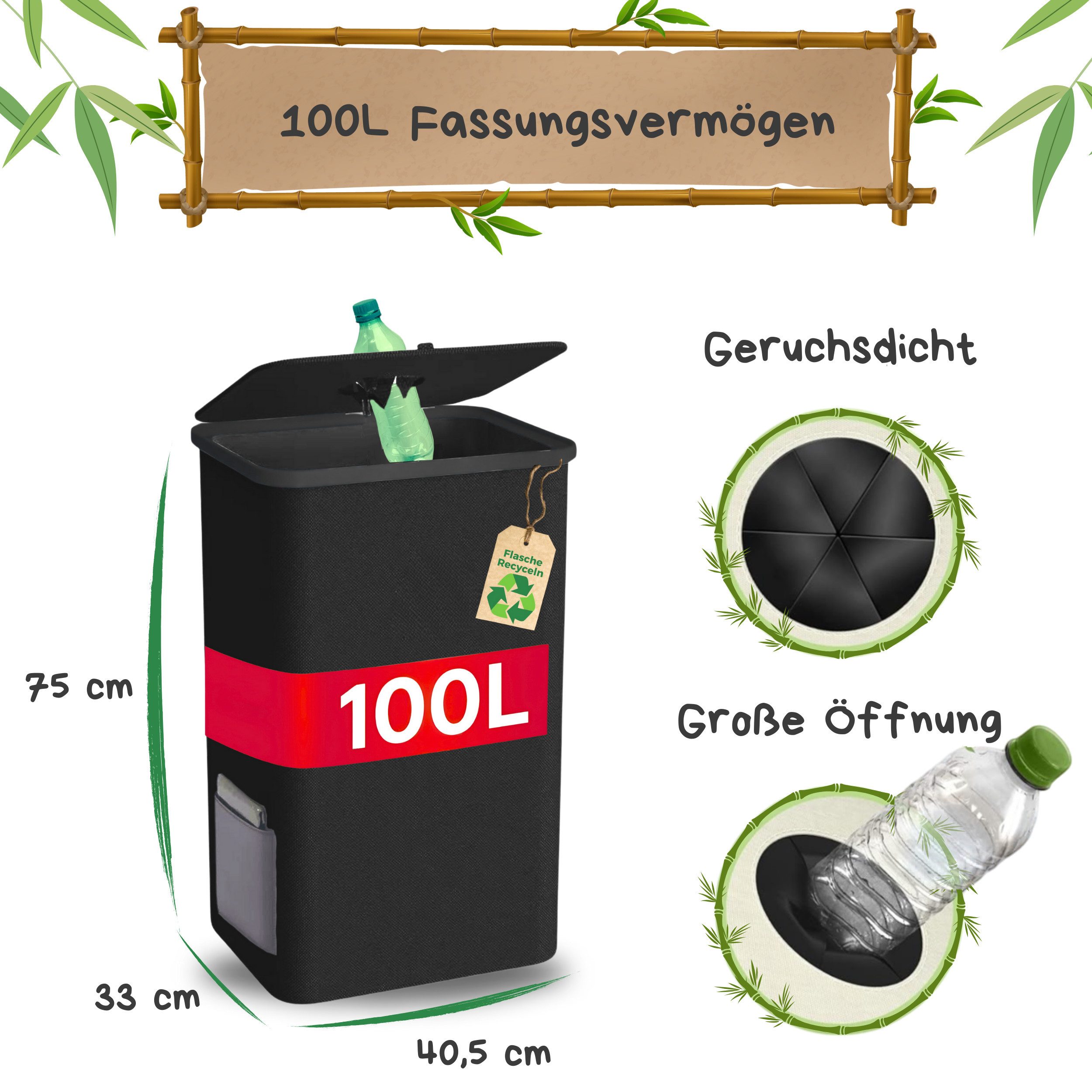 S&T Design Flaschenkorb Pfandflaschen Sammelbehälter Groß Pfandflaschen Aufbewahrung, 100 l, 100L, Waschmaschinenfest, Geruchlos, 2x Tragetaschen, Faltbar – Bild 4 von 5