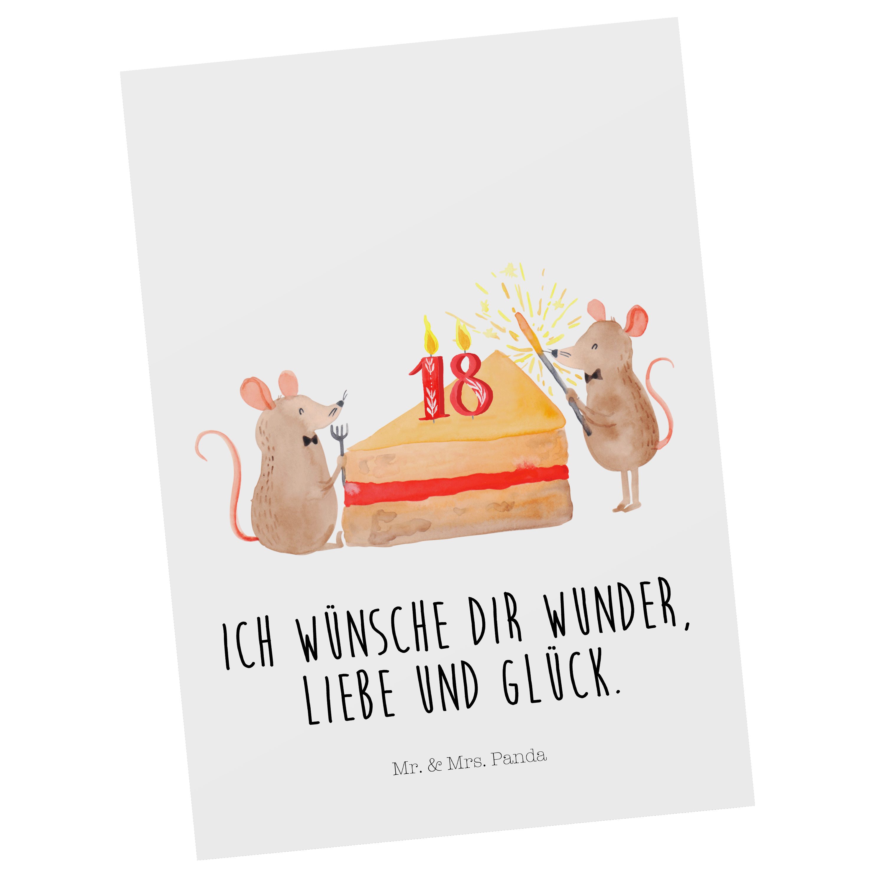 Mr. & Mrs. Panda Postkarte 18. Geburtstag Mäuse Kuchen - Weiß - Geschenk, Grußkarte, Ansichtskar