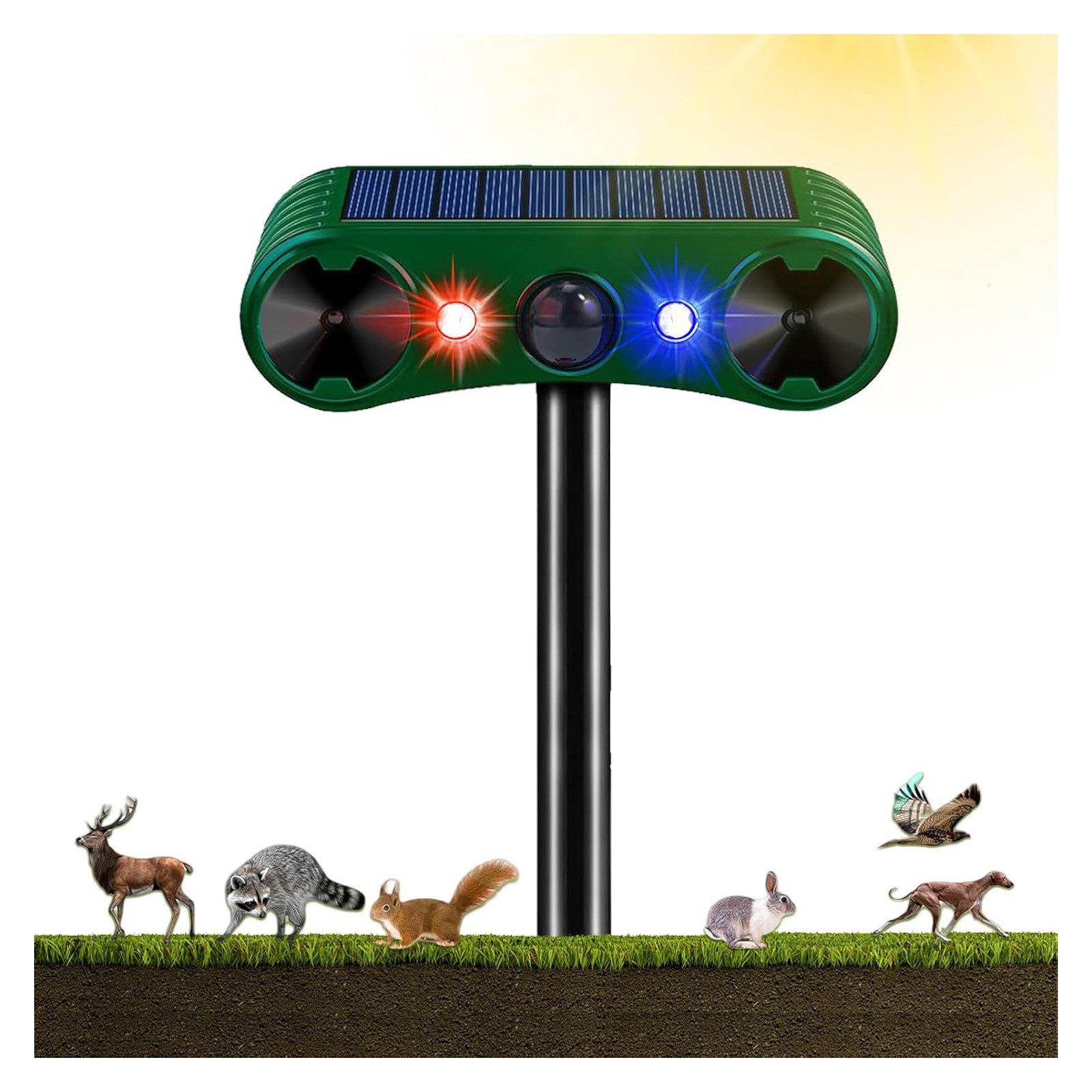 Ultraschall-Tierabwehr Solar Katzenschreck Abwehr mit Bewegungsmelder und Blinklicht