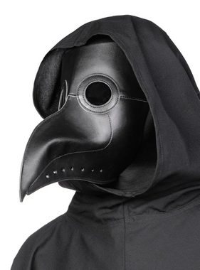 Metamorph Verkleidungsmaske Schwarze Pestdoktor Maske aus Kunstleder, Bedrohlich wirkende Krähenmaske im Stil eines mittelalterlichen Seuch