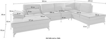 Places of Style Wohnlandschaft Costello U-Form, incl. Sitztiefenverstellung und Armlehnfunktion, 3 Nierenkissen