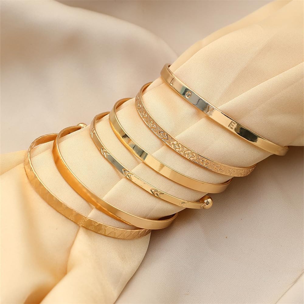 MOPUEA Armband 6-teiliges Gold-Armband-Set, Punk Armband Set, Glänzendes Armband (Set, 6-tlg., Flexibles Design, bequem an- und ablegbar im Alltag), Sechs golde – Bild 3 von 5