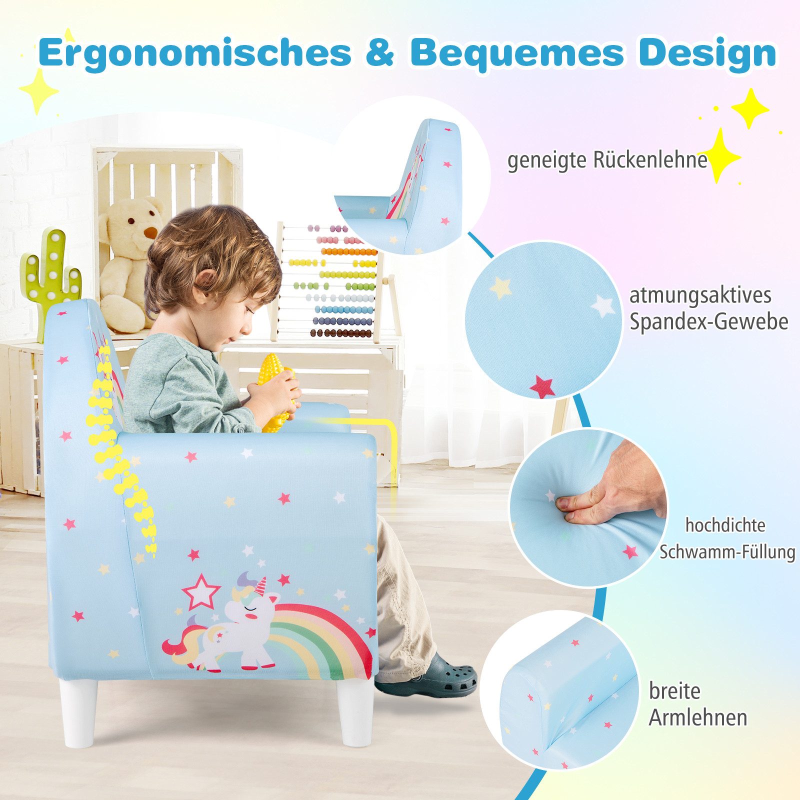 COSTWAY Kindersofa, Kinder Sessel, Spielsofa, Einhorn