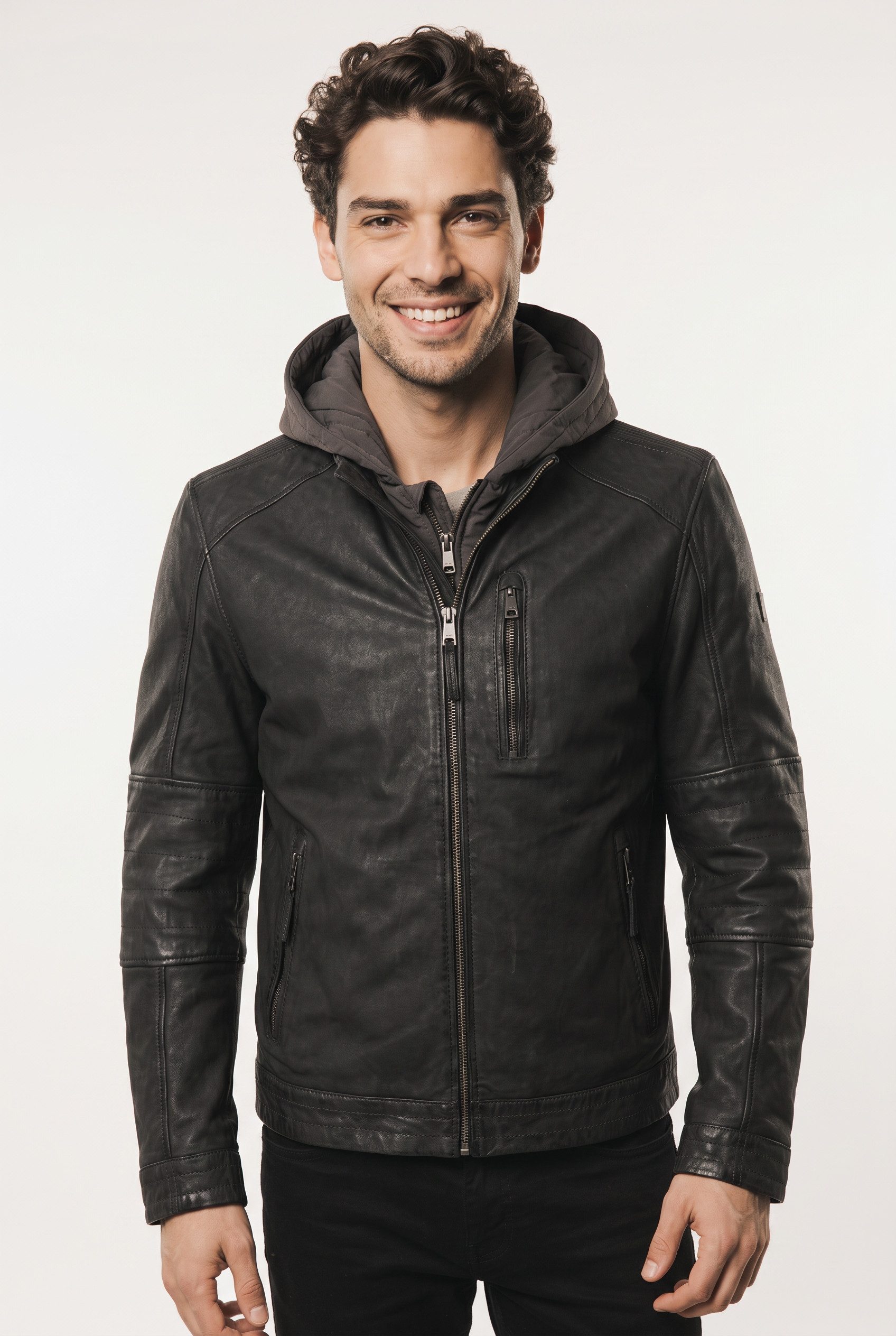 Mauritius Lederjacke MMBjanco (mauritiusHerren26) mit abnehmbarer Kapuze, Regular Fit