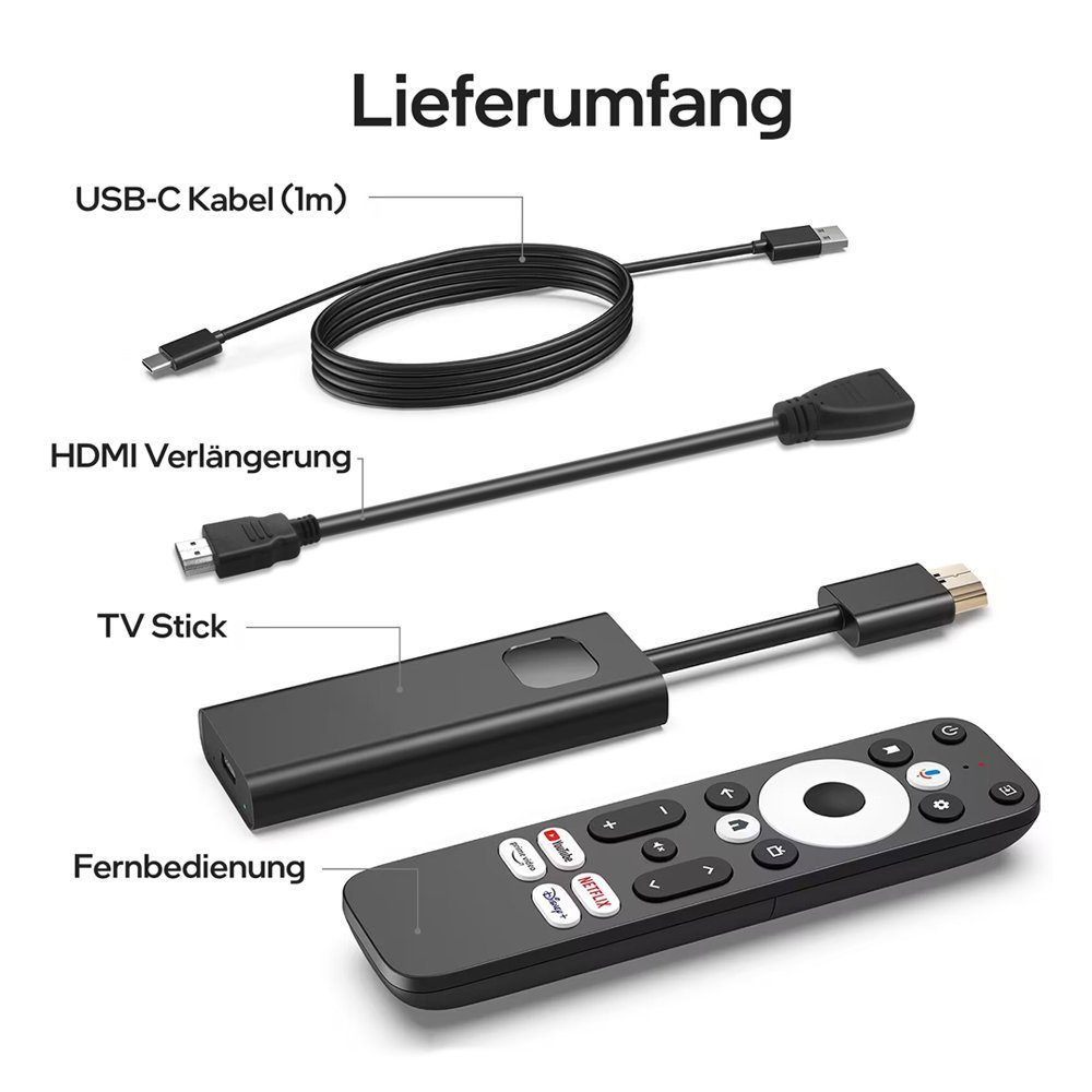 Orbsmart Streaming-Stick 4K TV (Netflix, Prime HDR Android Disney+, Video, für Stick Youtube, GD1 Dcolor Apple uvm) HDMI Paramount+ Fernseher, TV+, Box