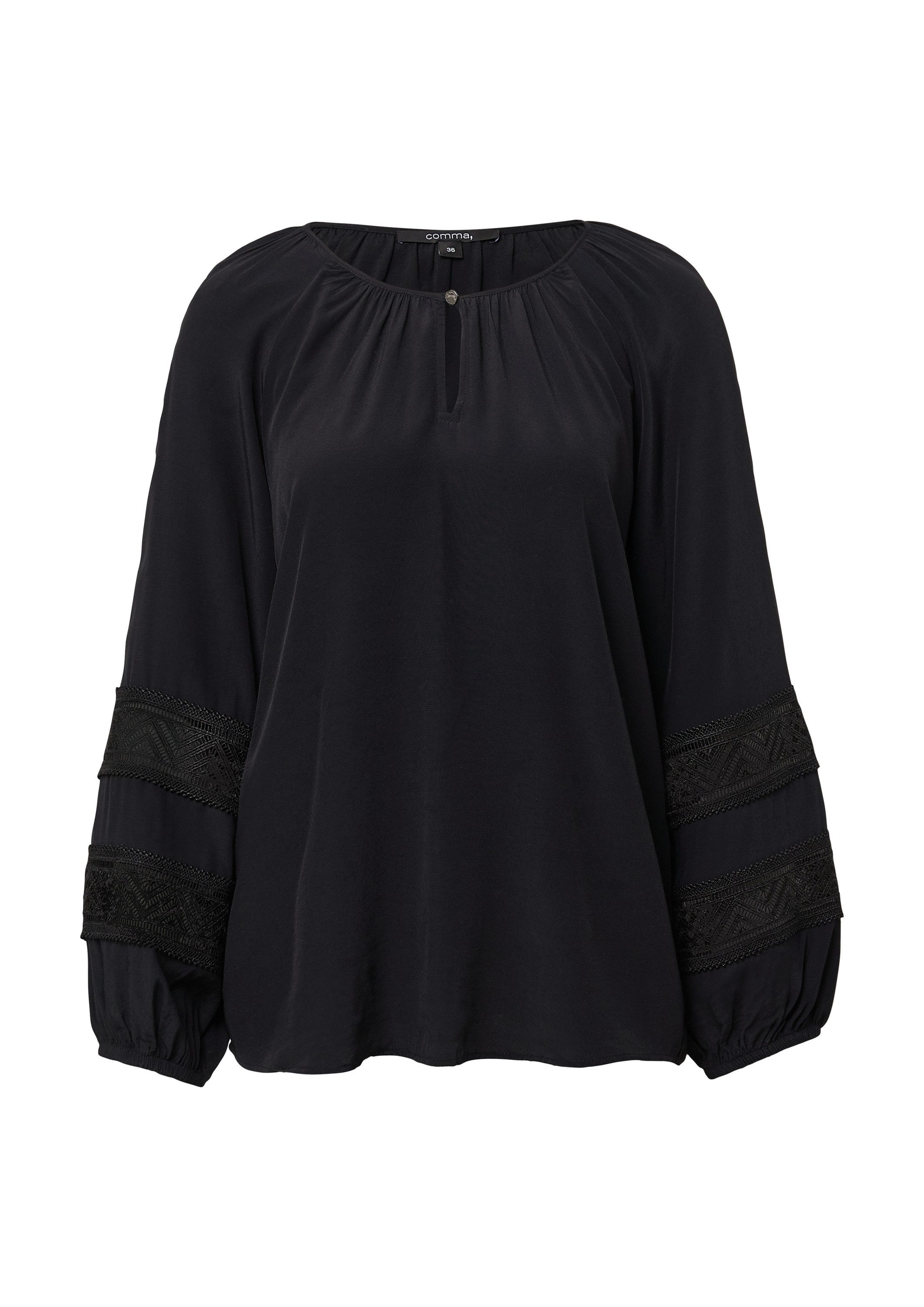 comma Langarmbluse Bluse Bluse aus Crêpe-Chiffon mit Spitzendetails günstig online kaufen