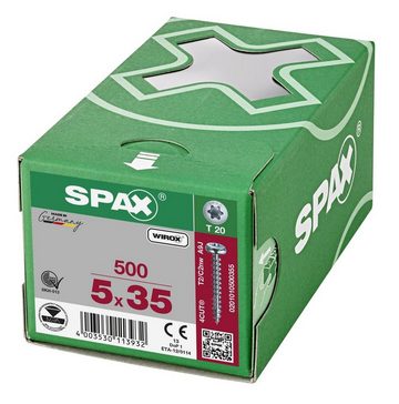 SPAX Spanplattenschraube Universalschraube, (Stahl weiß verzinkt, 500 St), 5x35 mm
