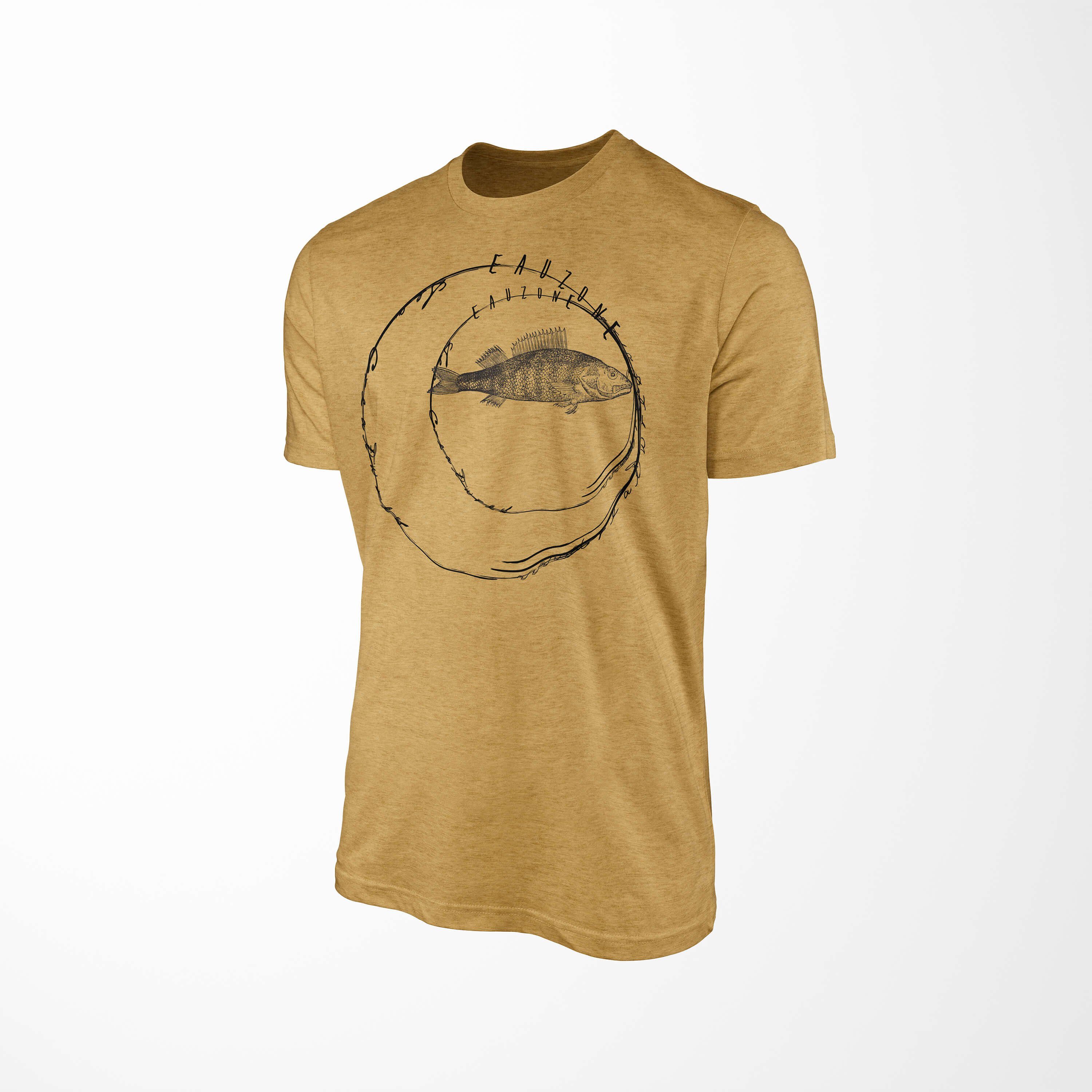 sportlicher und Serie: Sea Schnitt Antique Gold Struktur T-Shirt Creatures, Fische feine Art Sinus - T-Shirt 076 Tiefsee Sea /
