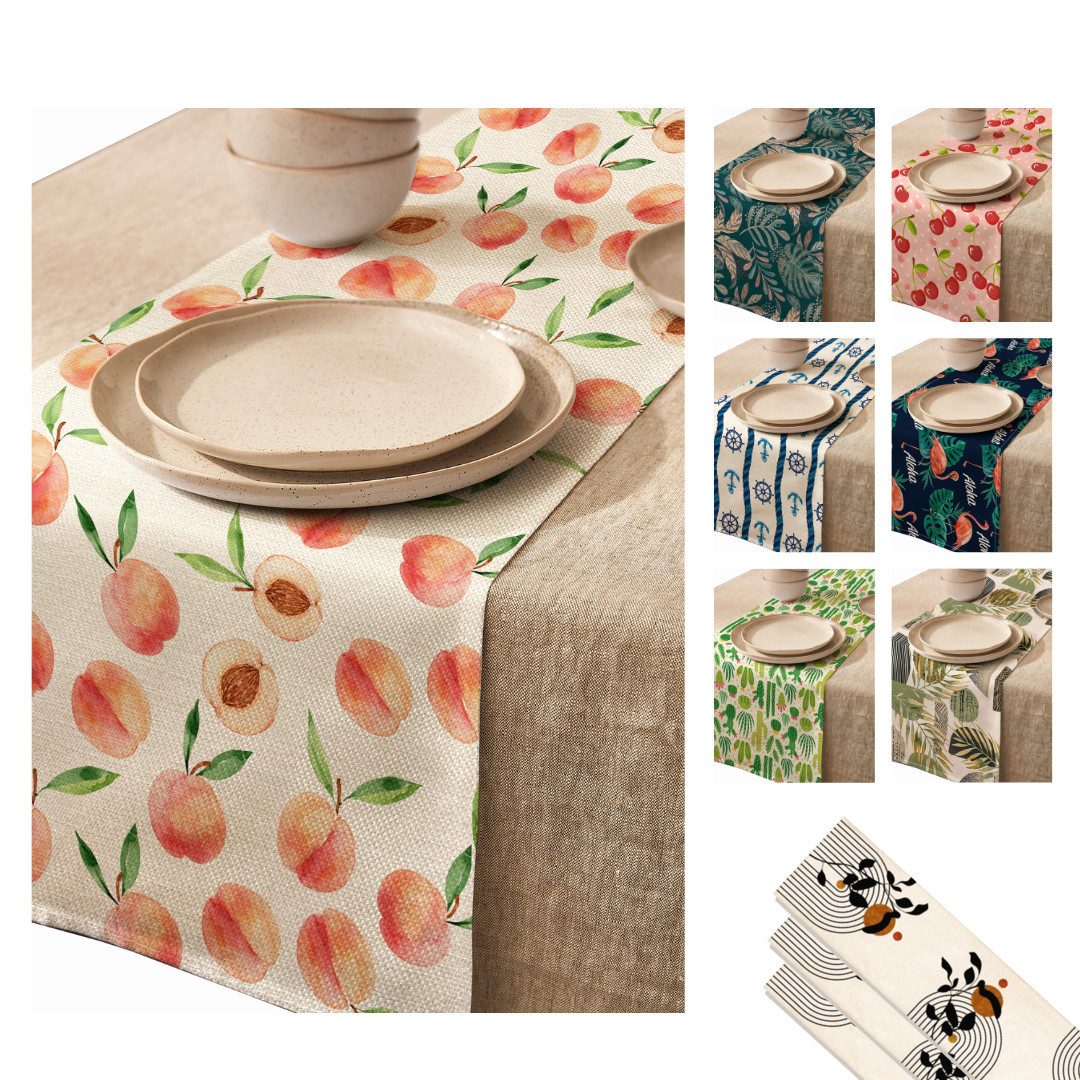 LIVINA HOME Узкие скатерти Premium Tischdecke abwaschbar, Tischband, moderne Leinenoptik Decke, Tischtuch, Juteband, Gartentischdecke, Tafeltuch