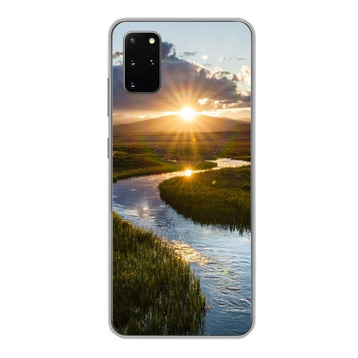 MuchoWow Handyhülle Sonnenuntergang über einem ruhigen Fluss Phone Case Handyhülle Samsung Galaxy S20 Plus Silikon Schutzhülle