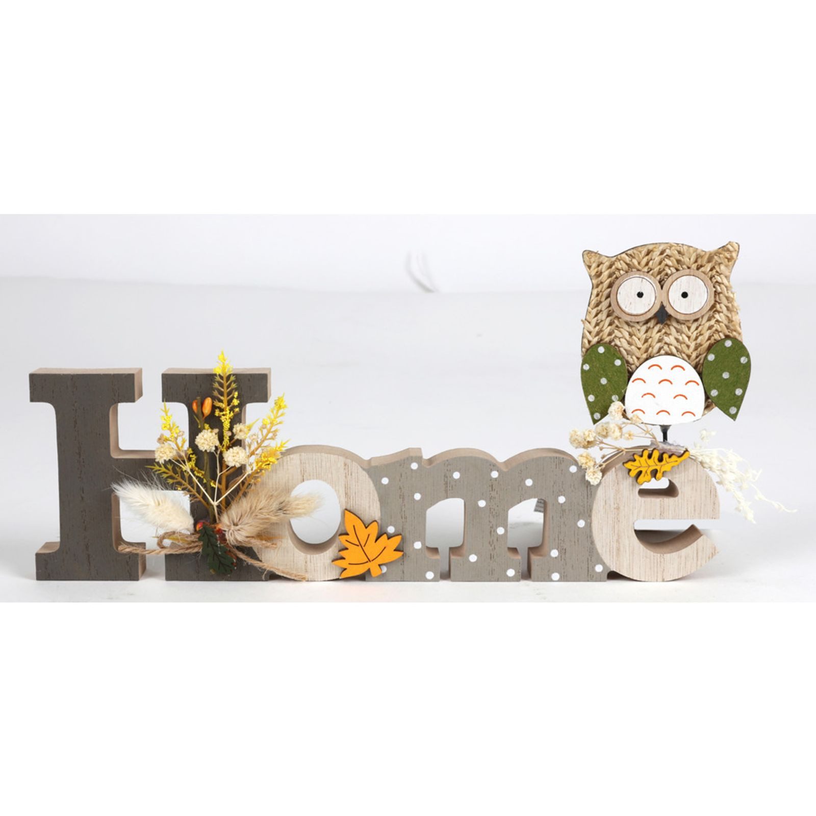 BURI Dekofigur 12x Herbst Schriftzug Home mit Eule 31x14 cm Herbstdekoration Türdeko