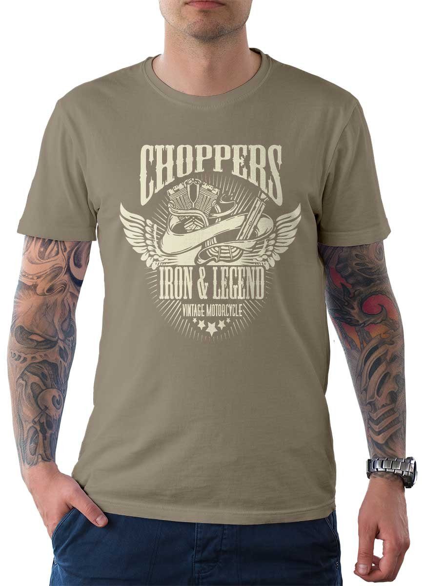 Rebel On Wheels T-Shirt Herren T-Shirt Tee Choppers mit Biker / Motorrad Motiv Zink
