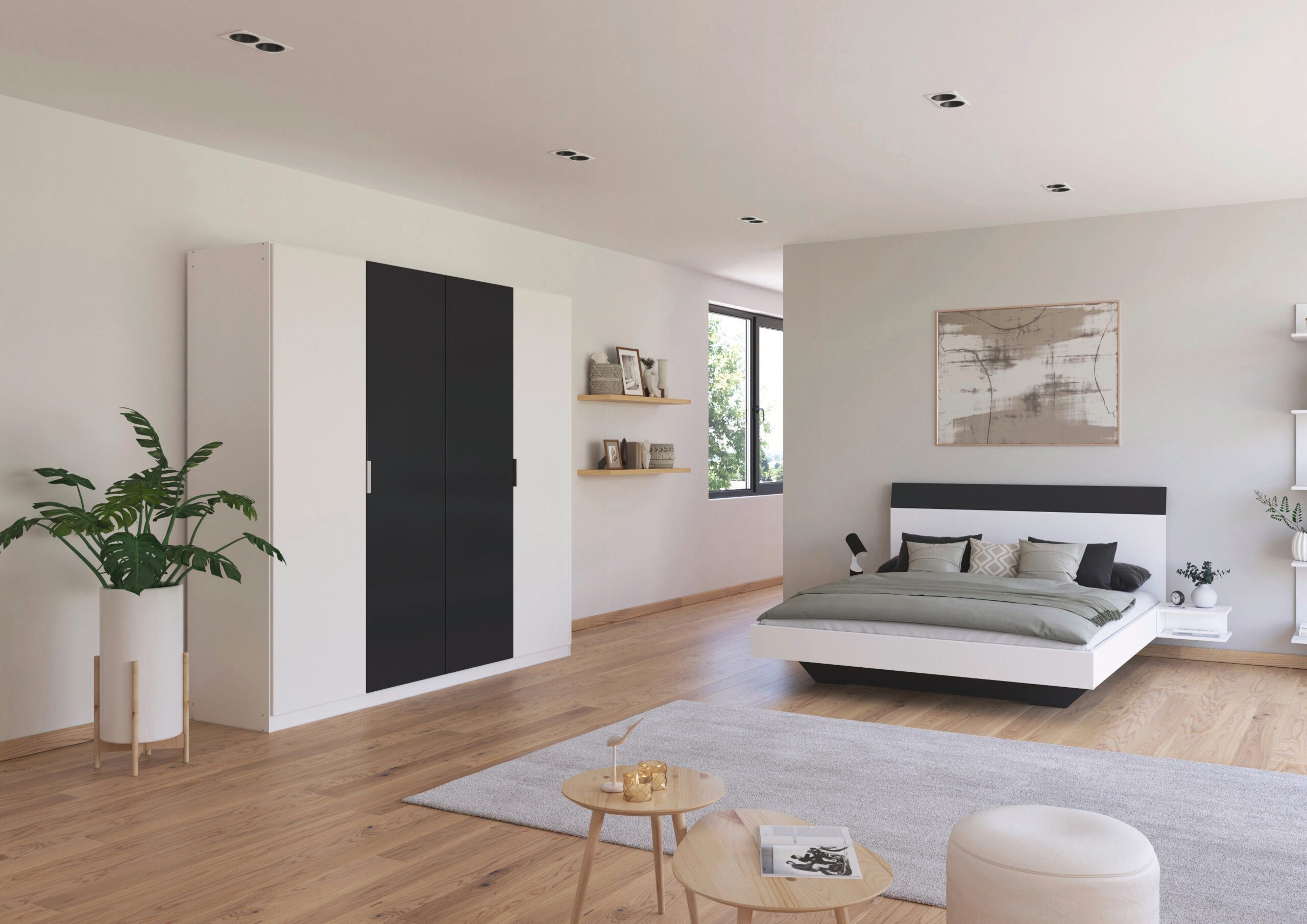 möbel-direkt.de Komplettschlafzimmer Monza im Dekor Weiß und Grau Metallic mit Drehtürenschrank, (Komplett-Set, mit verschiedenen Bettgrößen wählbar), Made in Germany