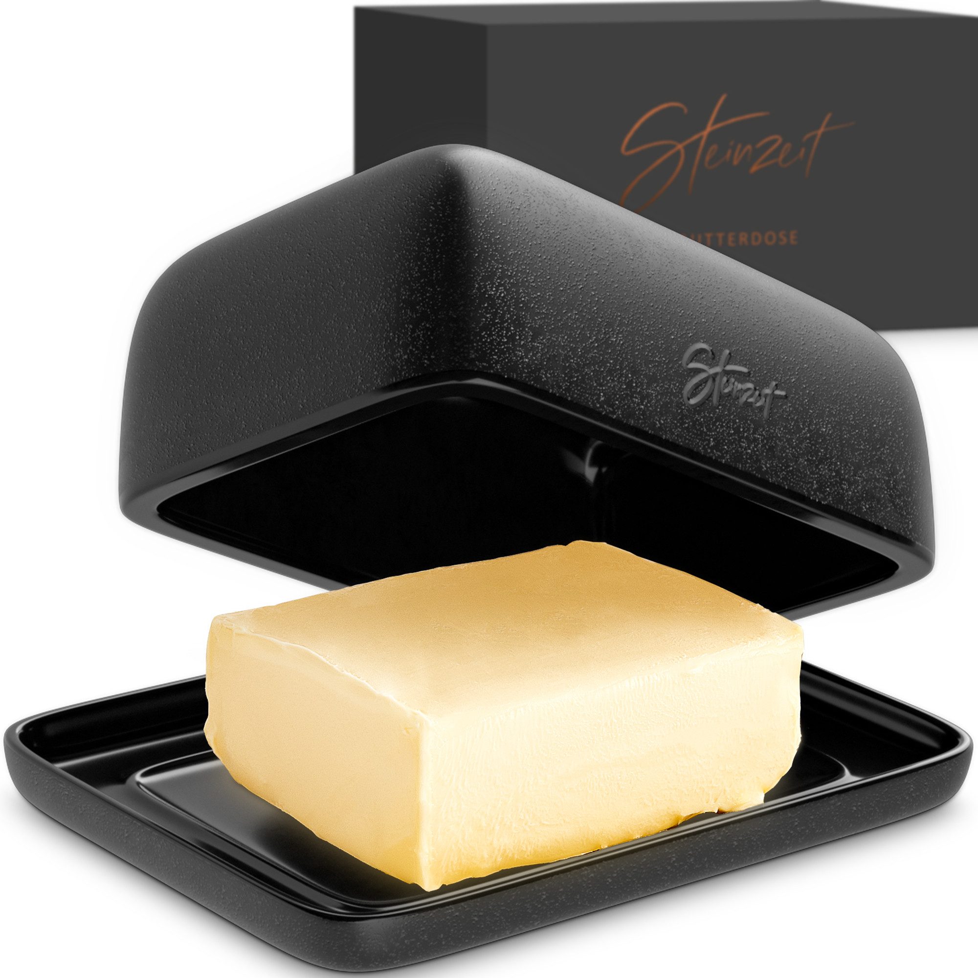 Steinzeit Butterdose Butterdose - Butterdose Keramik für alle gängigen Butter (250gr), Butterglocke mit einzigartigem Design und Spülmaschinengeeignet