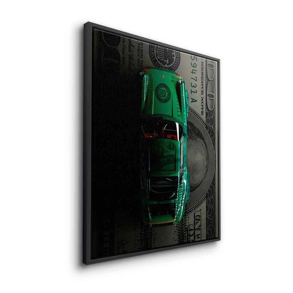 Porsche schwarz Leinwandbild, Rahmen Leinwandbild Geld green Erfolg DOTCOMCANVAS® ohne Motivation g car Dollar