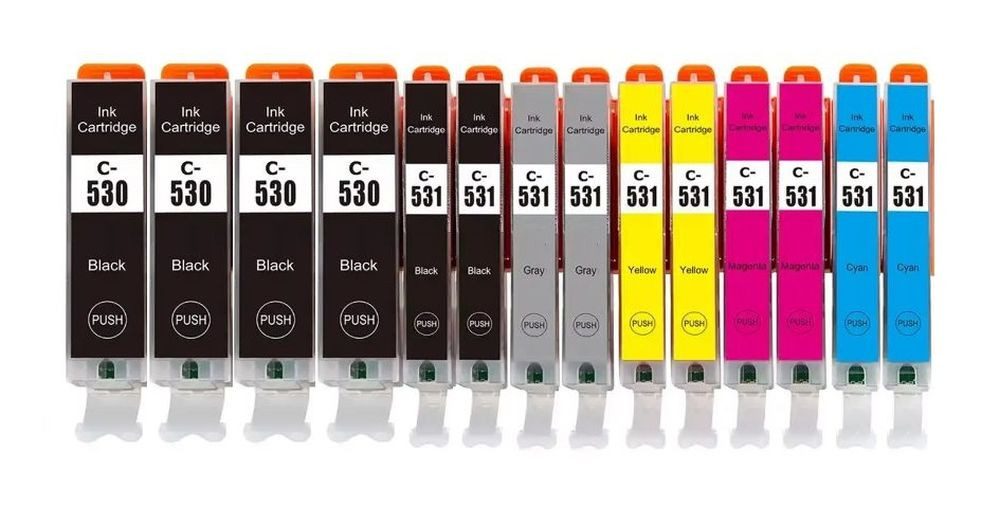 inkpro 14 Druckerpatronen kompatibel mit Canon PGI-530 & CLI-531, Tintenpatrone (für Pixma TS8500, TS8550, TS8551, TS8552, TS8700, TS8750, TS8751, 14-tlg., 4 x Black und je 2 x Cyan, Magenta, Yellow, Photoblack und Grau)