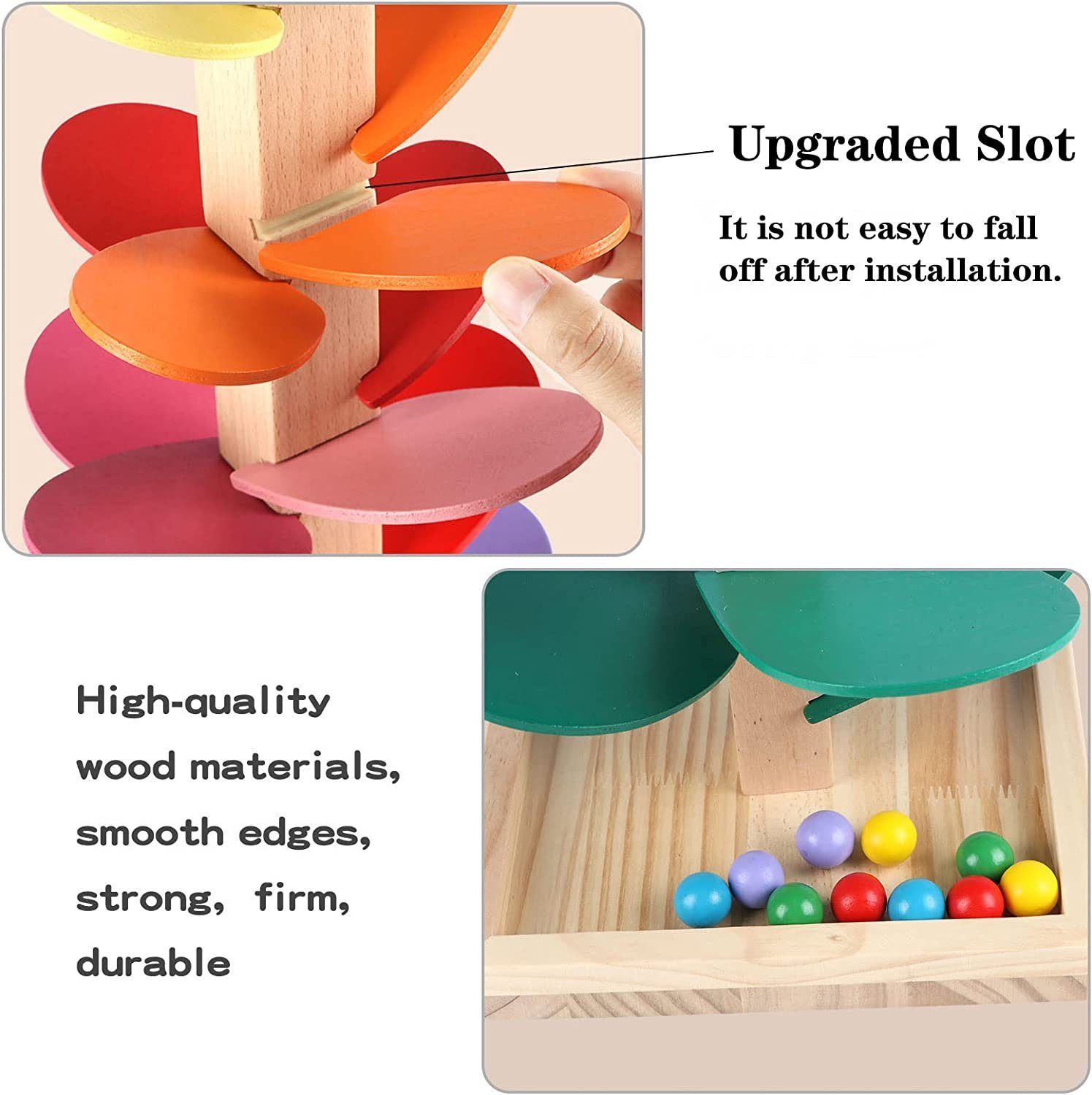 XDeer Lernspielzeug Bunter Klangbaum,Holz-Kugelbahn,72 cm Höhe,Motorikspiel, incl 10 holzfarbe+25 bunte Murmel,besser Geschenke für Kinder