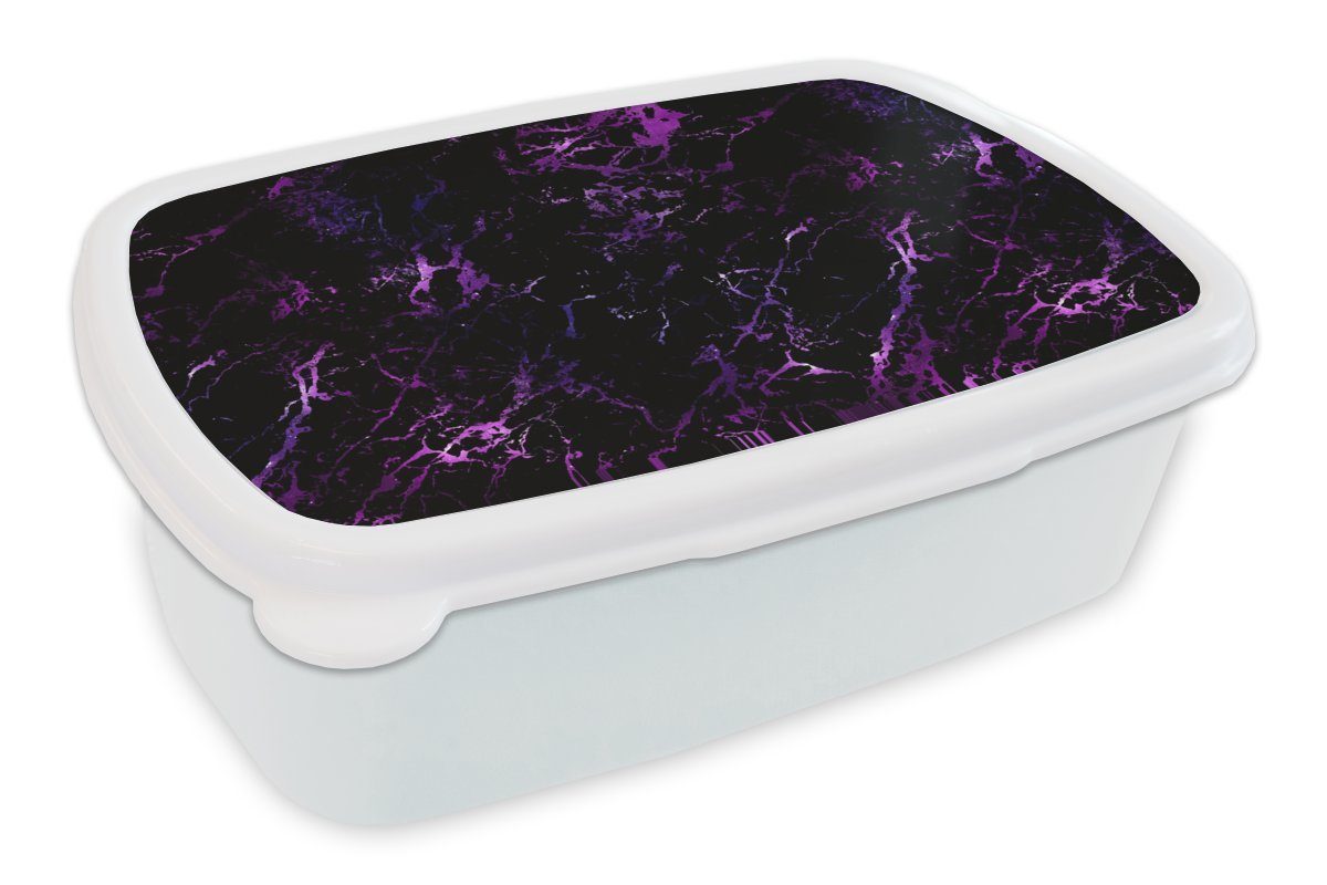 MuchoWow Lunchbox Universum - Marmor - Lila - Muster, Kunststoff, (2-tlg), Brotbox für Kinder und Erwachsene, Brotdose, für Jungs und Mädchen weiß
