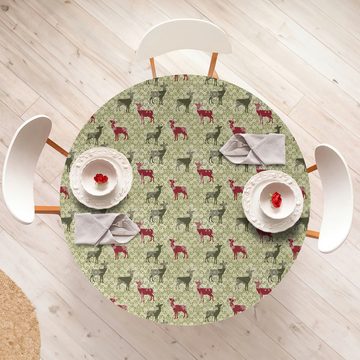 Abakuhaus Tischdecke Rundum-elastische Stofftischdecke, Weihnachten Damast Snowflake Deer