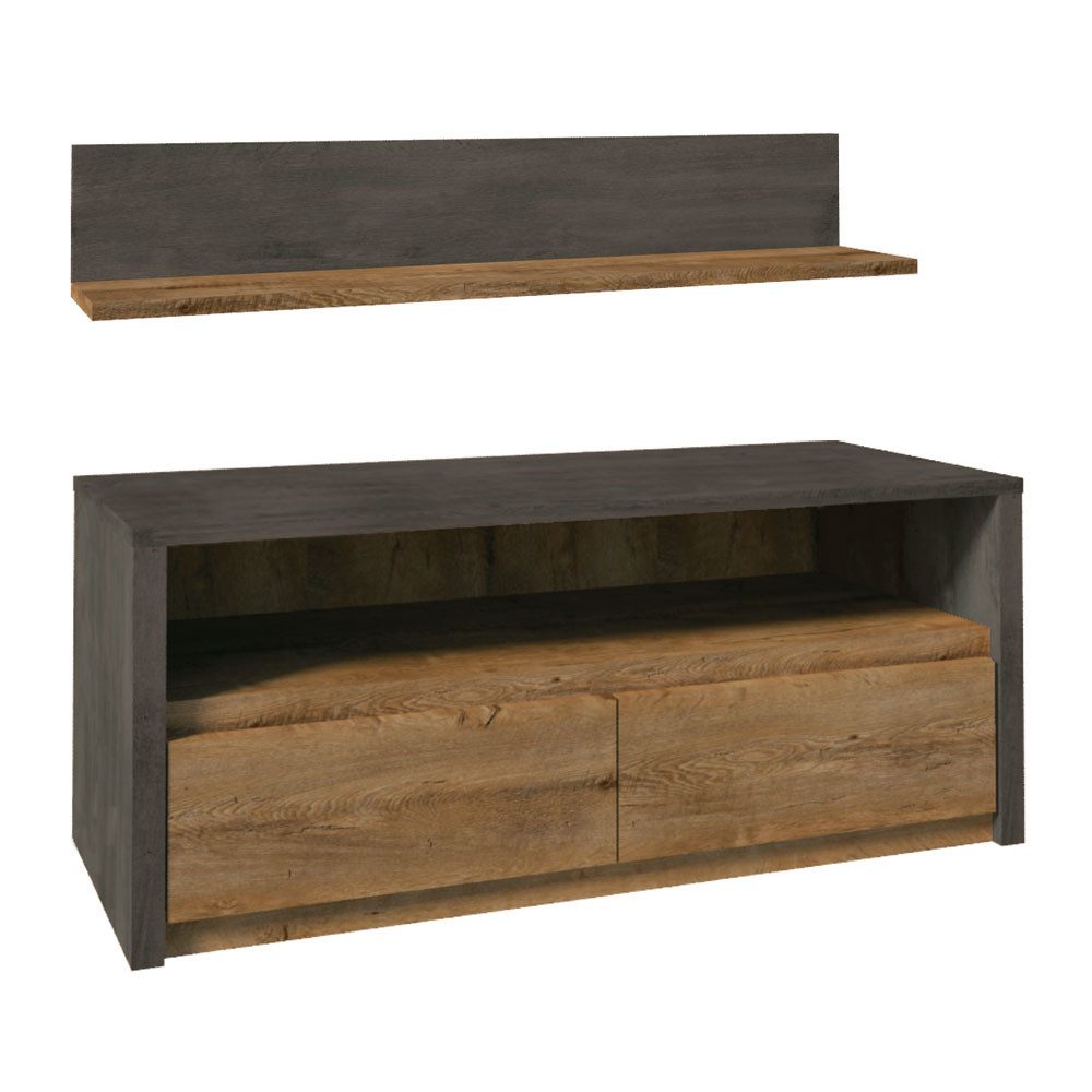 Feldmann-Wohnen Wohnwand Montana, (2-teiliges Wohnzimmer-Set, 2-St., moderne Holzoptik, Griffmulden), Eiche Lefkas grau