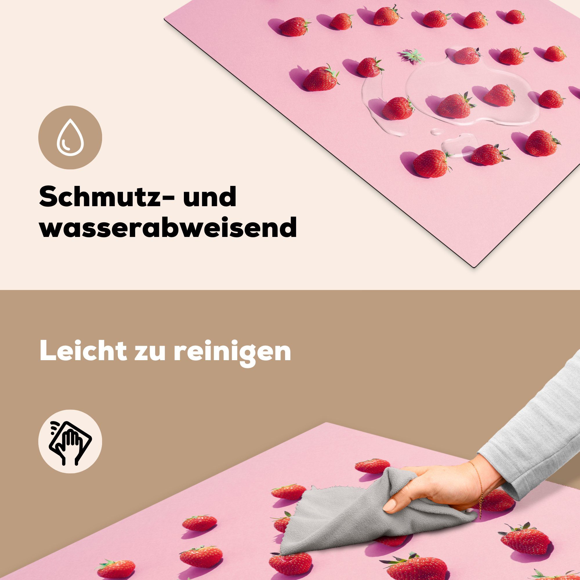 Vinyl, cm, Schutz - Ceranfeldabdeckung küche, Herdblende-/Abdeckplatte Obst, Erdbeere die Induktionskochfeld tlg), Rosa - MuchoWow (1 für 81x52