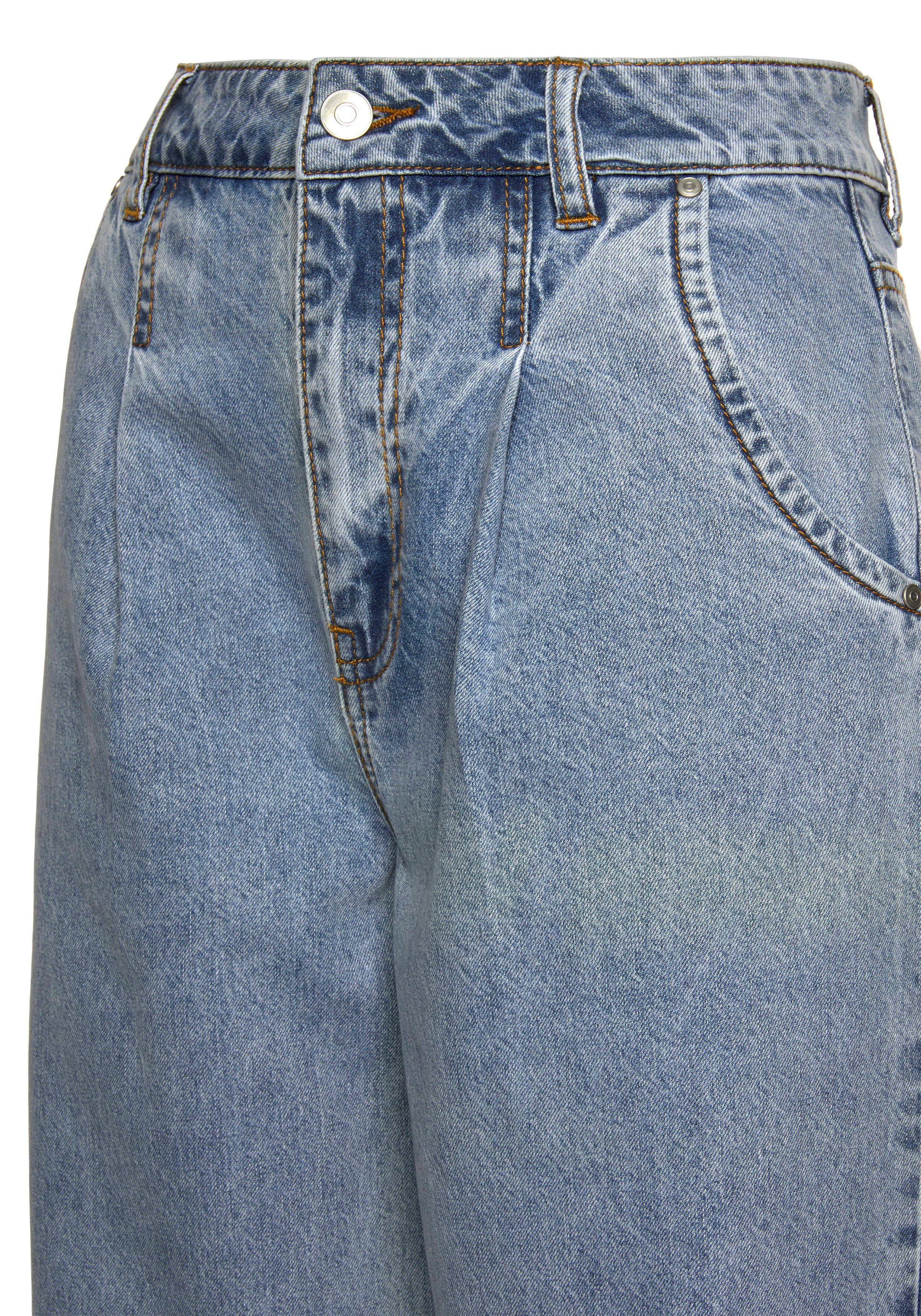 Buffalo Relax-fit-Jeans in modischem Crop-Design in High-Waist-Form mit Bundfalten, verkürzte Länge, Sommerhose – Bild 5 von 5