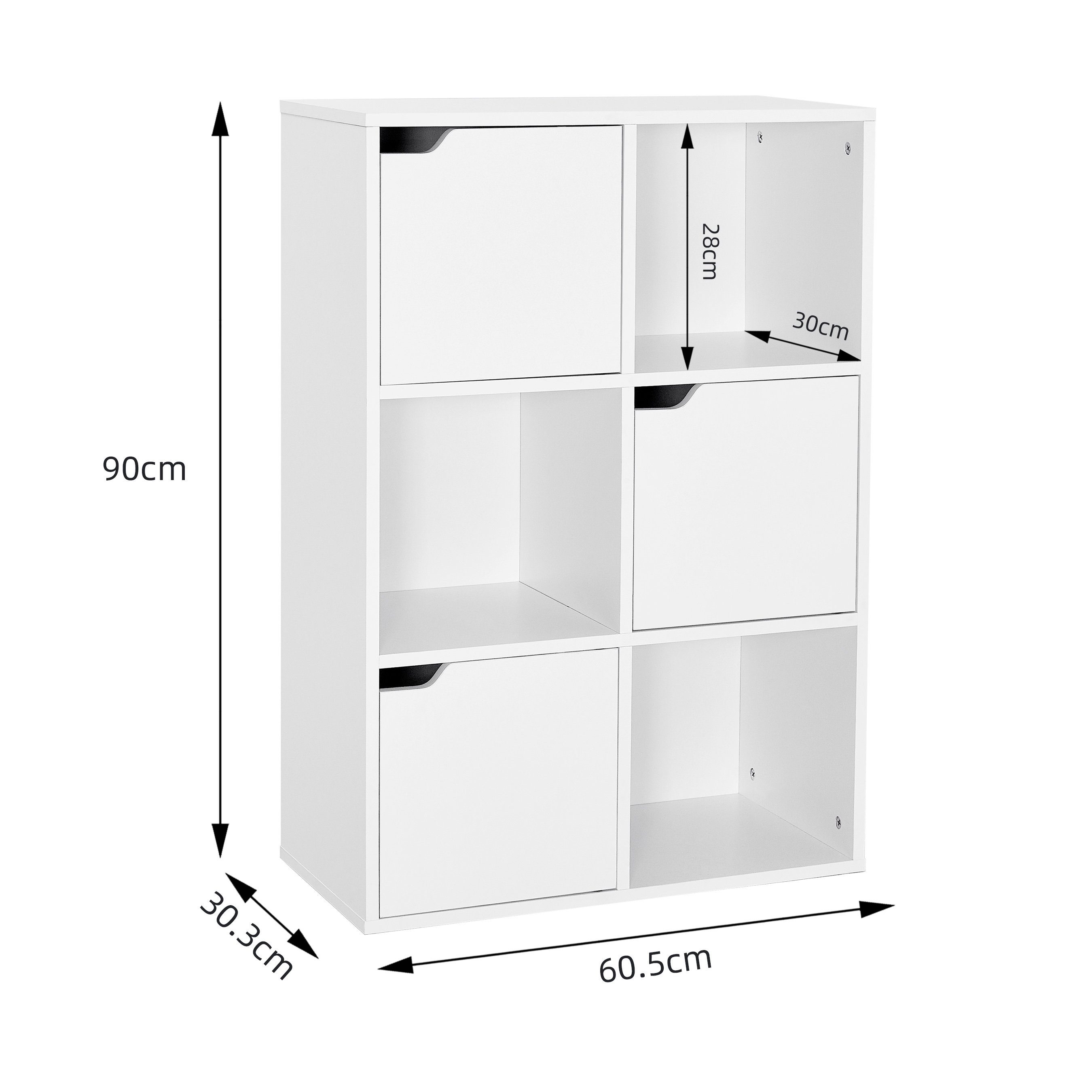 Mondeer Bücherregal Aufbewahrungsregal, Bücherschrank, Regal aus Holz, Sechs Fächer mit 3 Türen – Bild 4 von 5