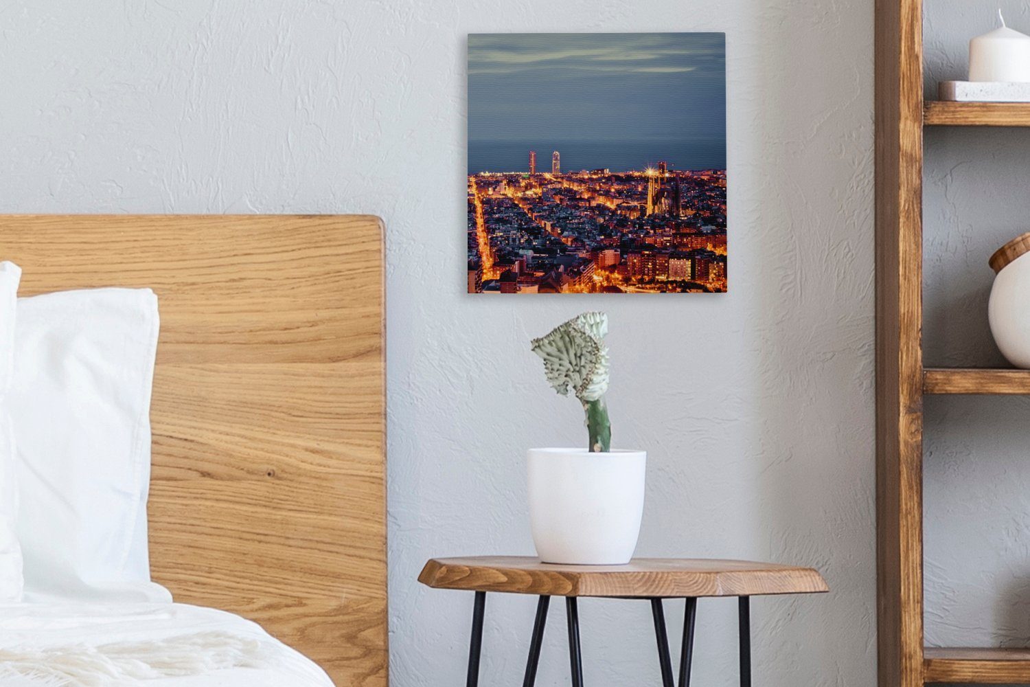 Skyline Leinwand Wohnzimmer (1 Bilder OneMillionCanvasses® Spanien, Leinwandbild Schlafzimmer Barcelona St), - für -