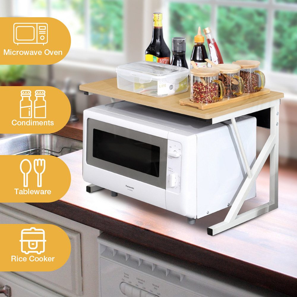 JEOBEST Küchenregal (2-stufig) Holz Mikrowellen Ständer, Gewürzregal Multifunktion Küche Mikrowellenständer